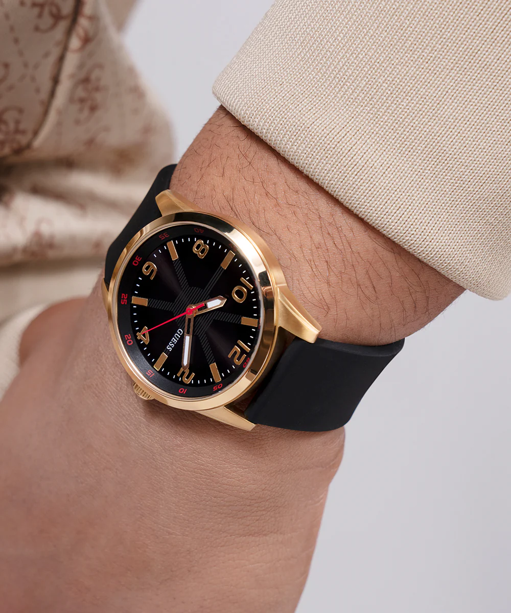 GUESS Mens Black Gold Tone Analog Watch - Image 3