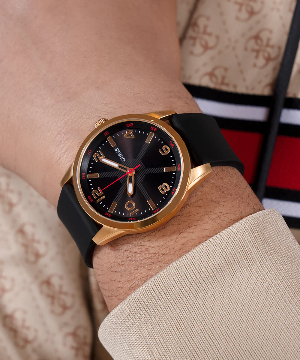 GUESS Mens Black Gold Tone Analog Watch - Image 6