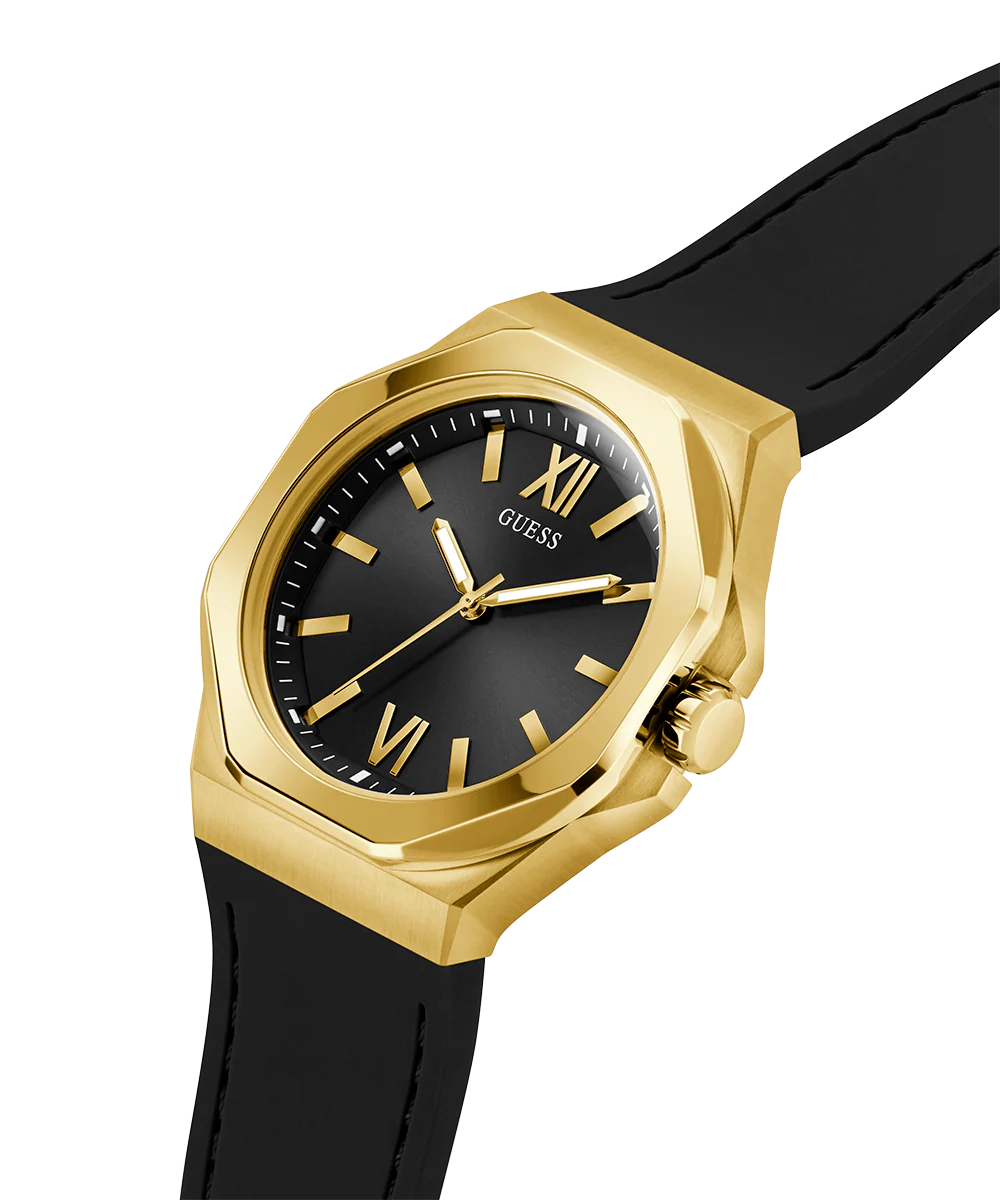 GUESS Mens Black Gold Tone Analog Watch - Image 2