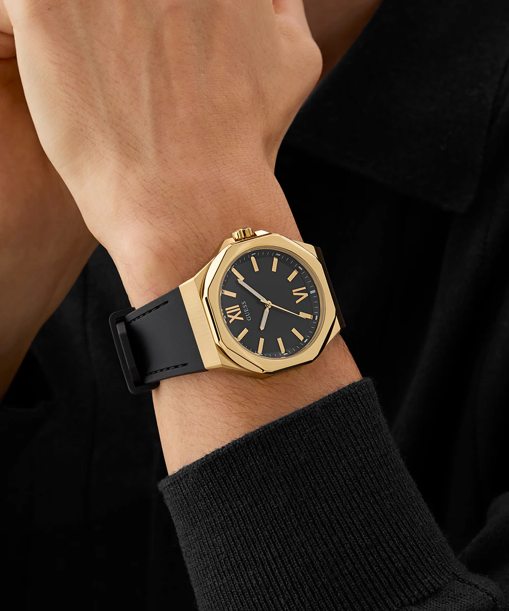 GUESS Mens Black Gold Tone Analog Watch - Image 3