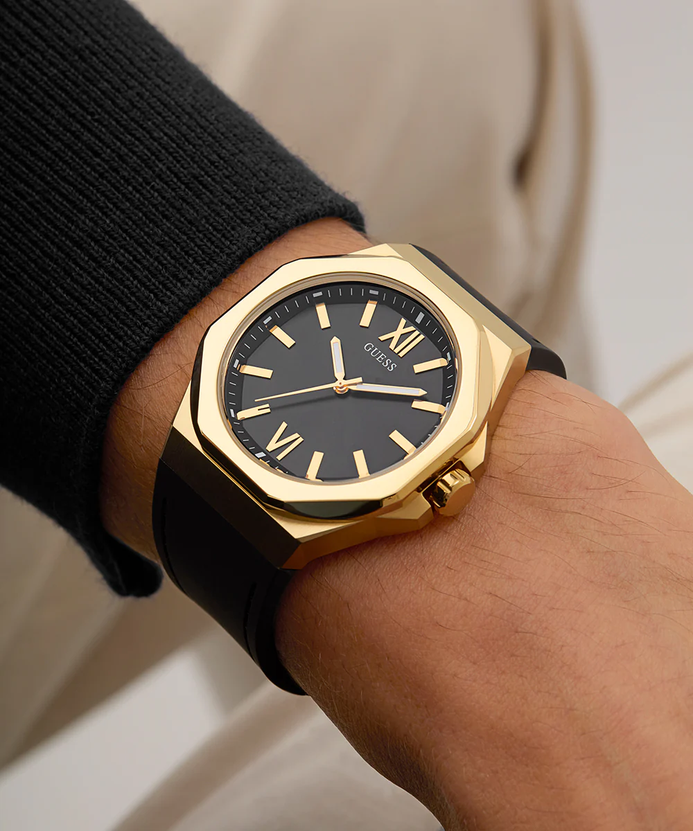 GUESS Mens Black Gold Tone Analog Watch - Image 5