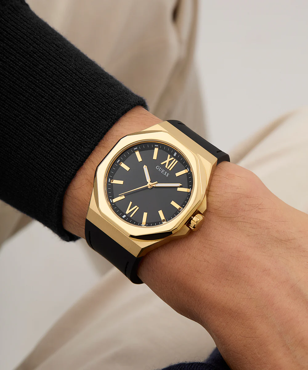 GUESS Mens Black Gold Tone Analog Watch - Image 6