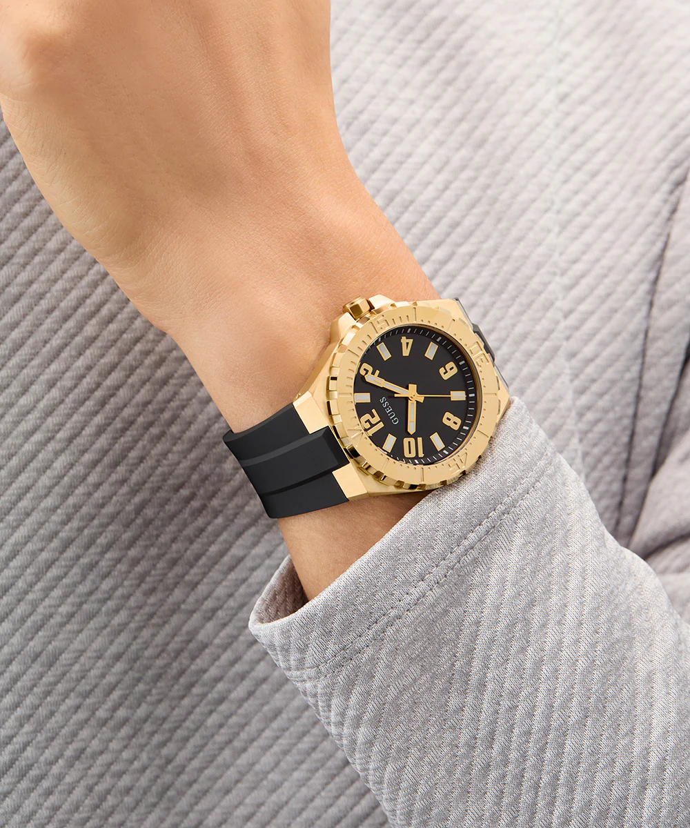 GUESS Mens Black Gold Tone Analog Watch - Image 3