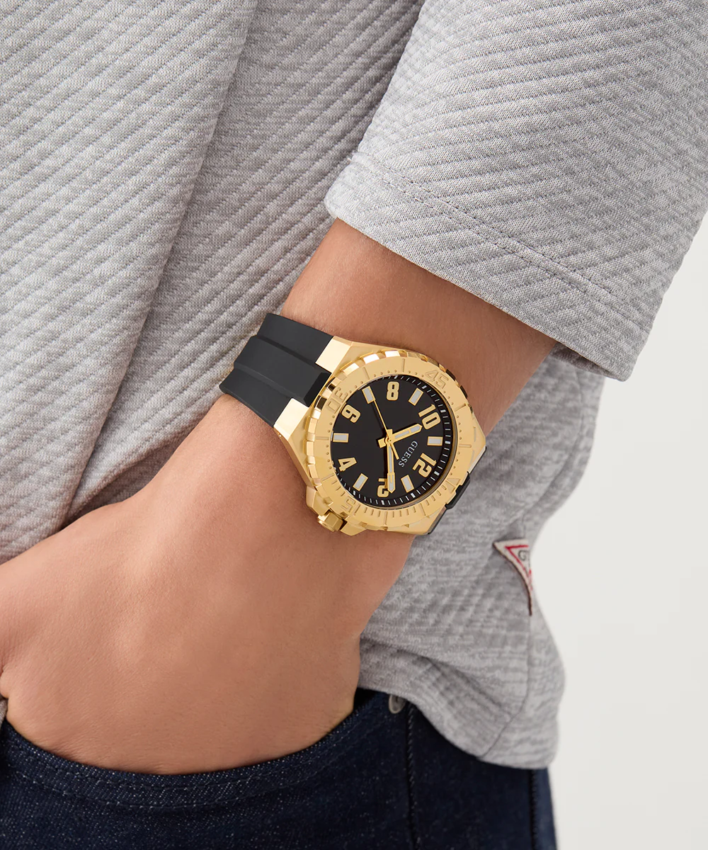GUESS Mens Black Gold Tone Analog Watch - Image 6