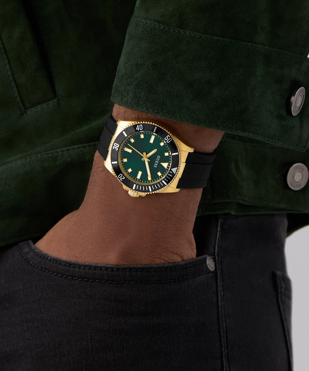 GUESS Mens Black Gold Tone Analog Watch - Image 3