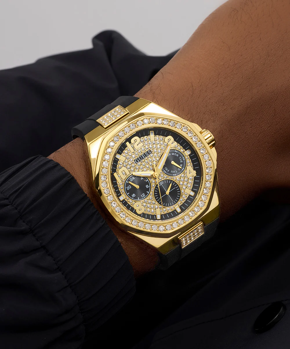 GUESS Mens Black Gold Tone Analog Watch - Image 2