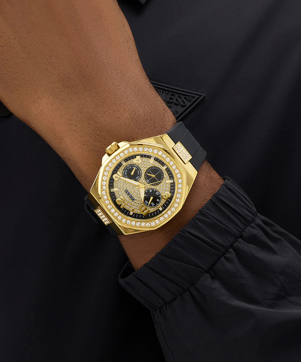 GUESS Mens Black Gold Tone Analog Watch - Image 4