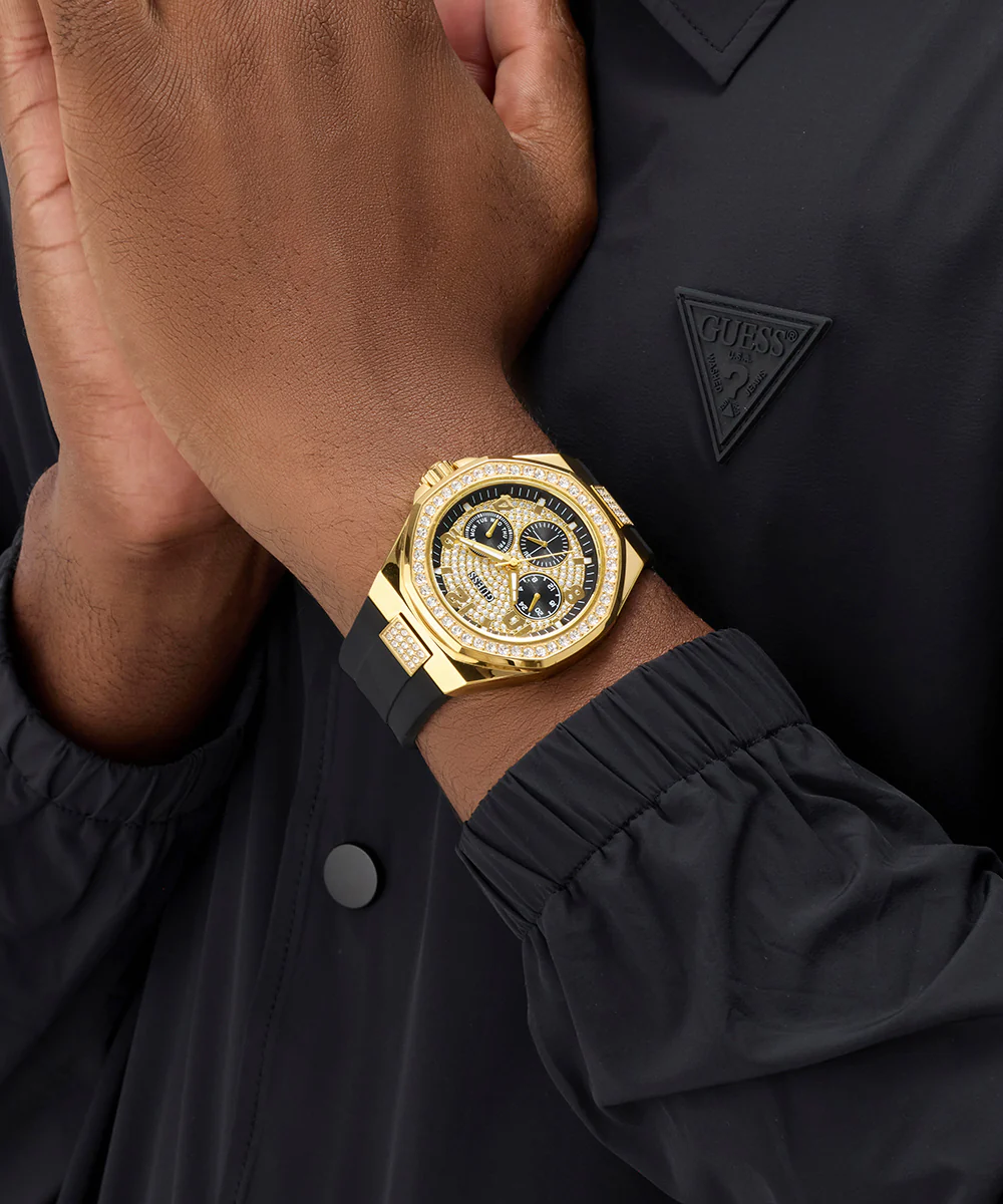 GUESS Mens Black Gold Tone Analog Watch - Image 5