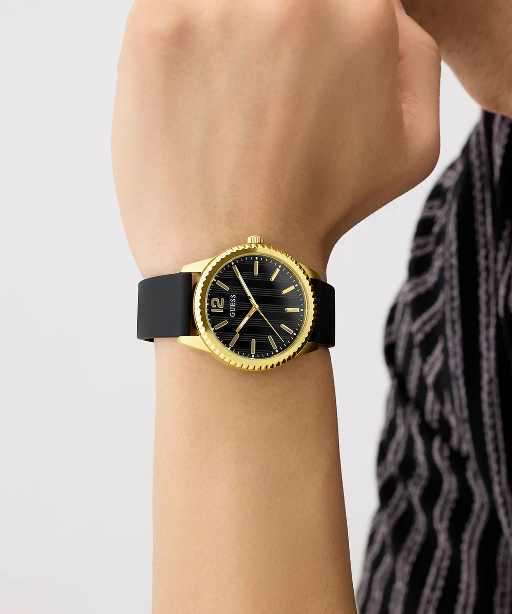 GUESS Mens Black Gold Tone Analog Watch - Image 5