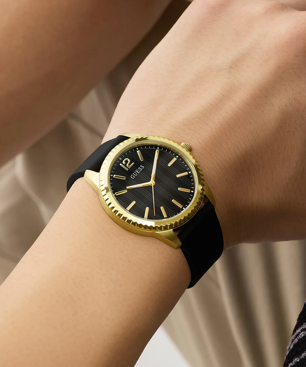 GUESS Mens Black Gold Tone Analog Watch - Image 6