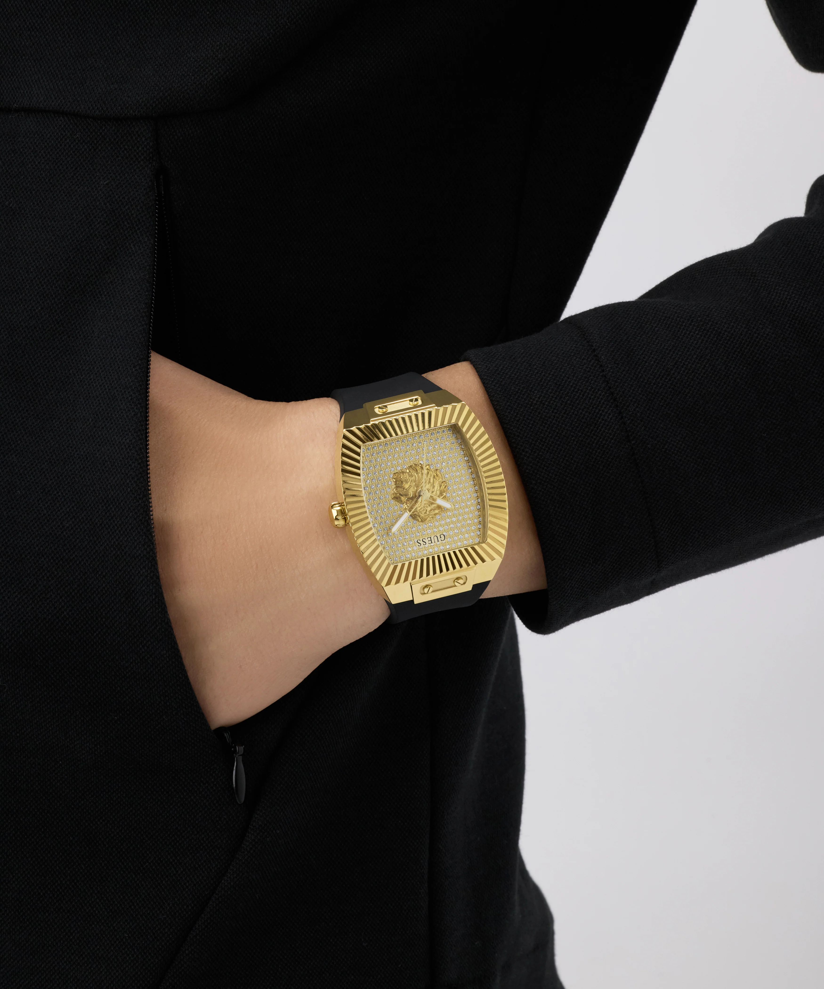 GUESS Mens Black Gold Tone Analog Watch - Image 3