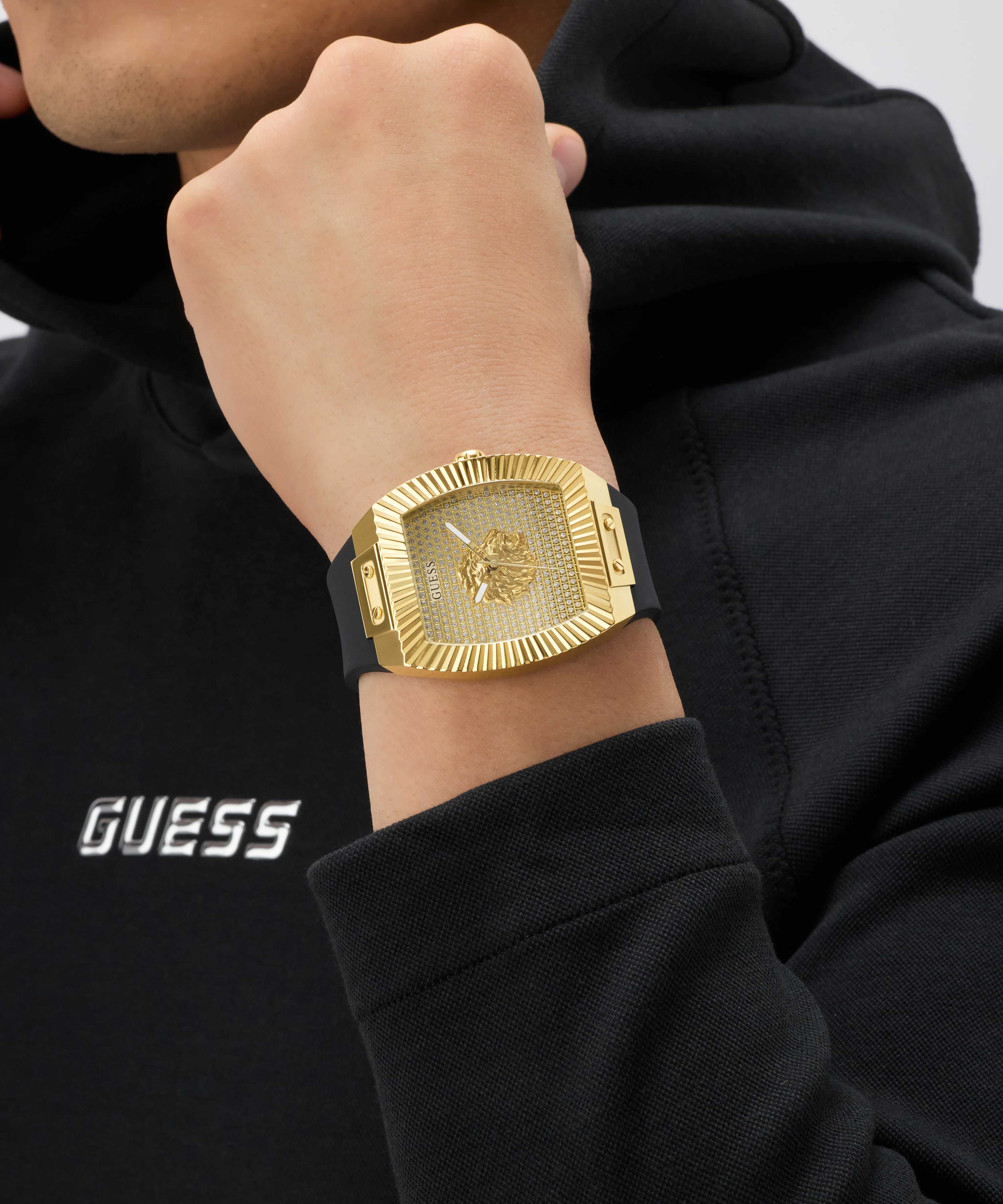 GUESS Mens Black Gold Tone Analog Watch - Image 5