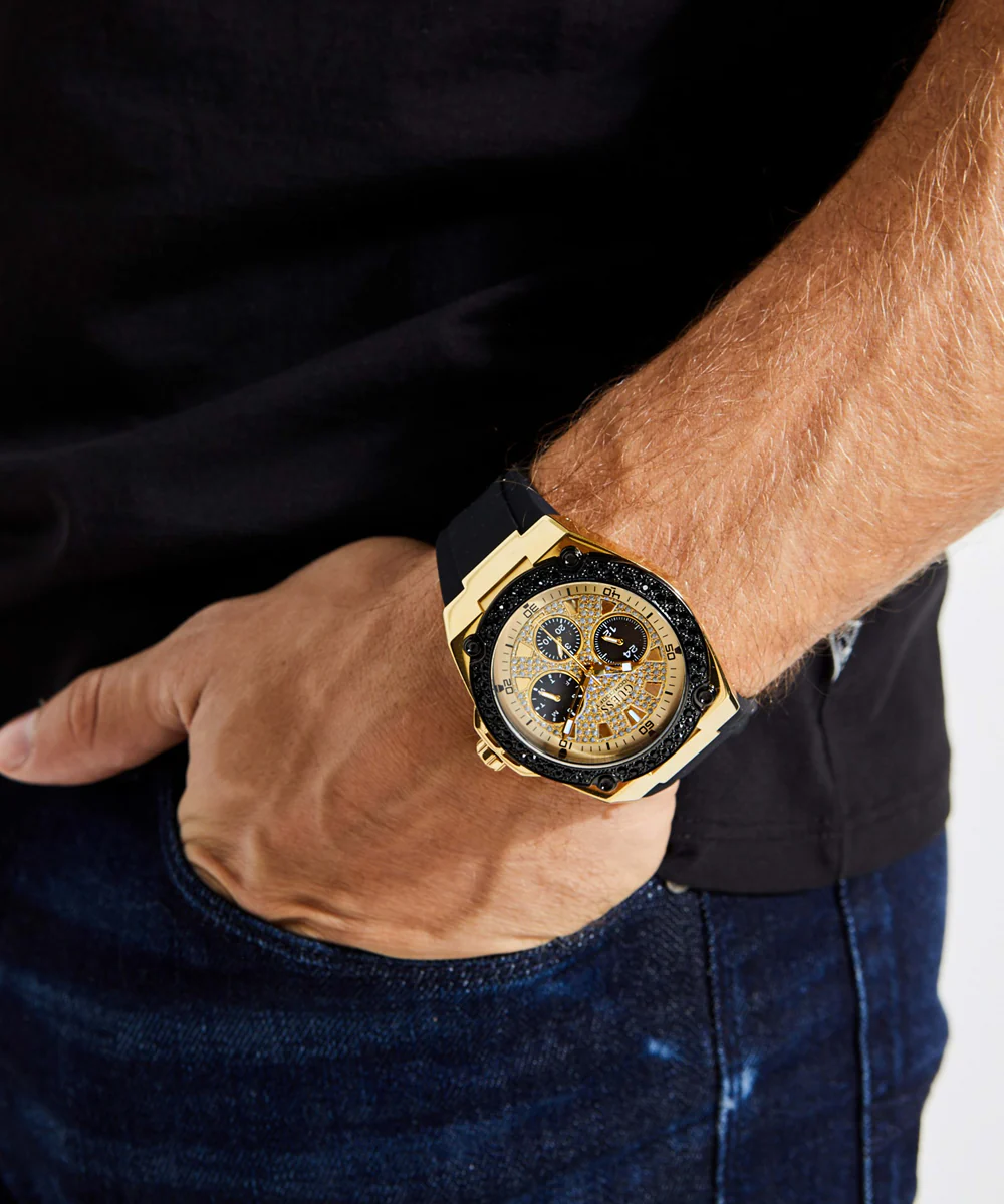 GUESS Mens Black Gold Tone Analog Watch - Image 4