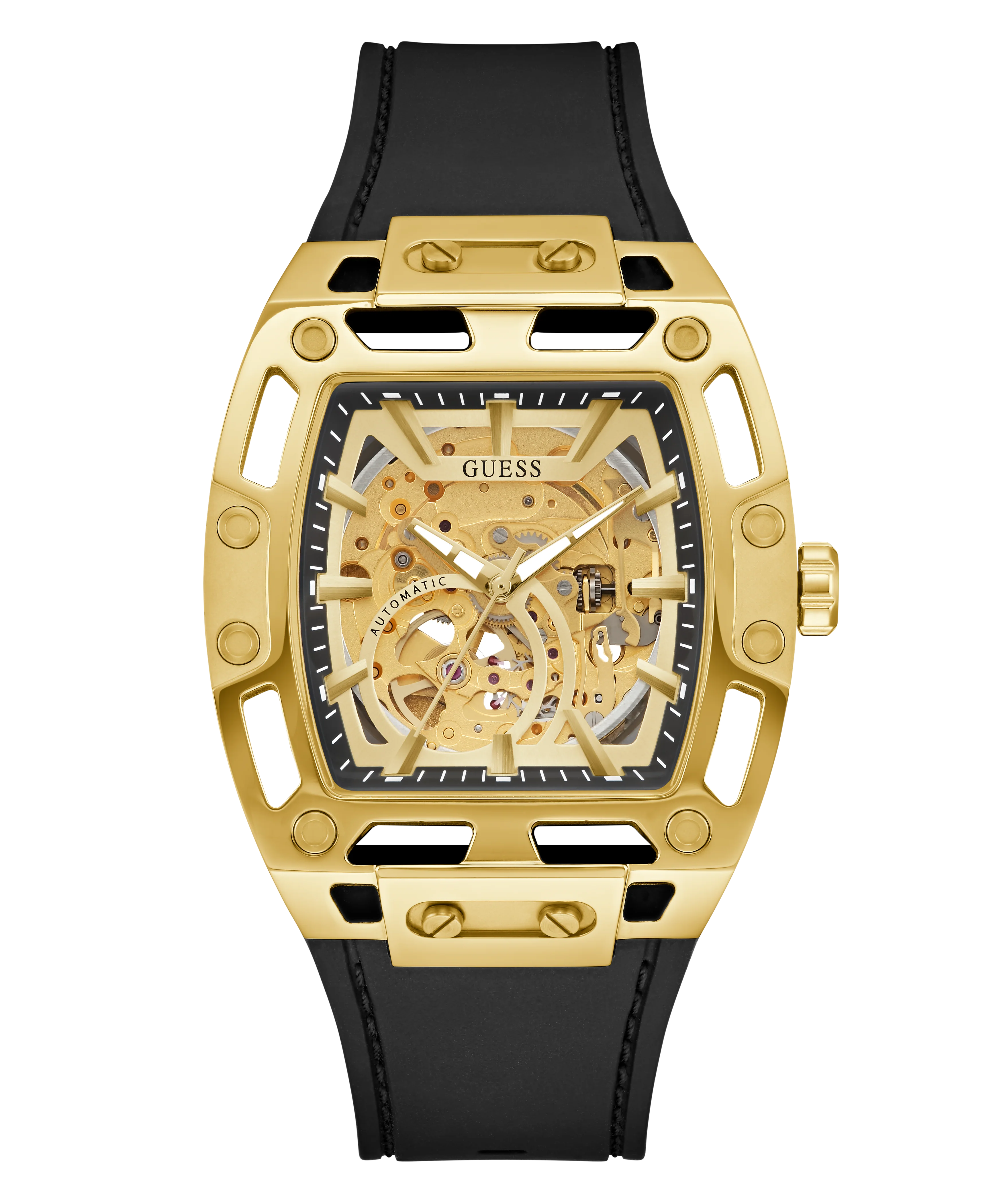 GUESS Mens Black Gold Tone Automatic Watch - Image 4