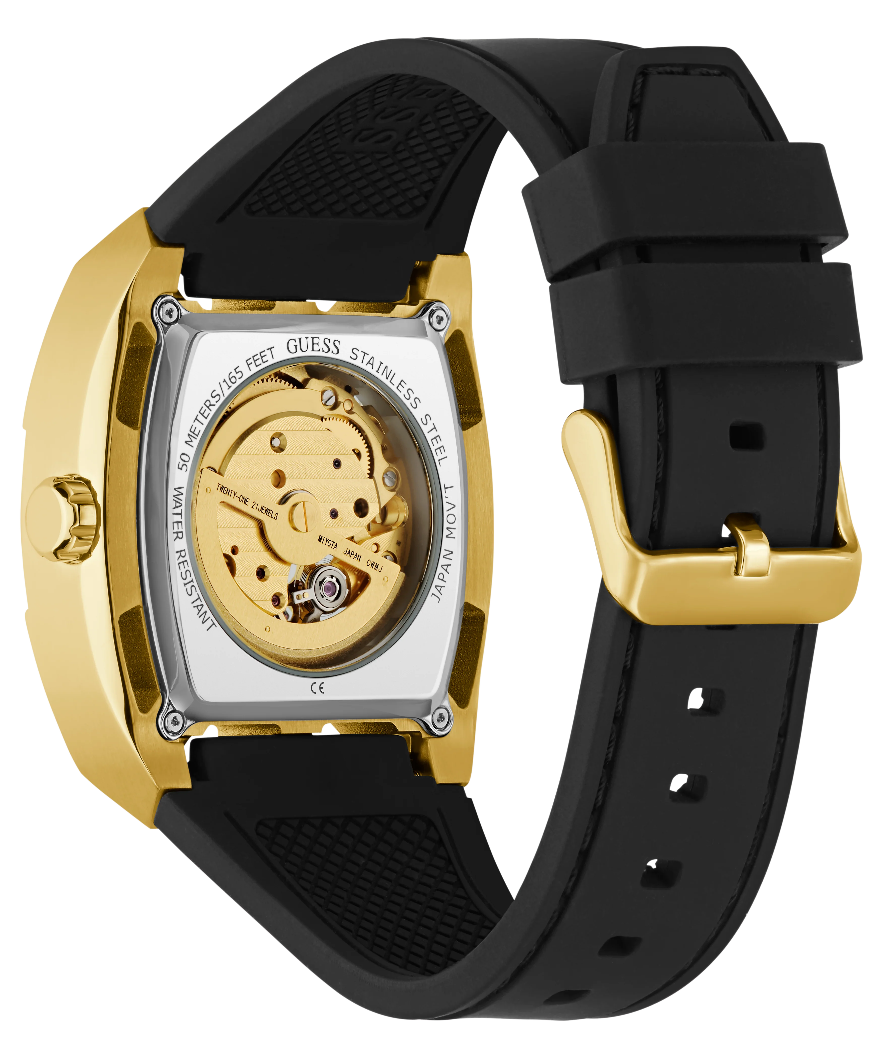 GUESS Mens Black Gold Tone Automatic Watch - Image 7