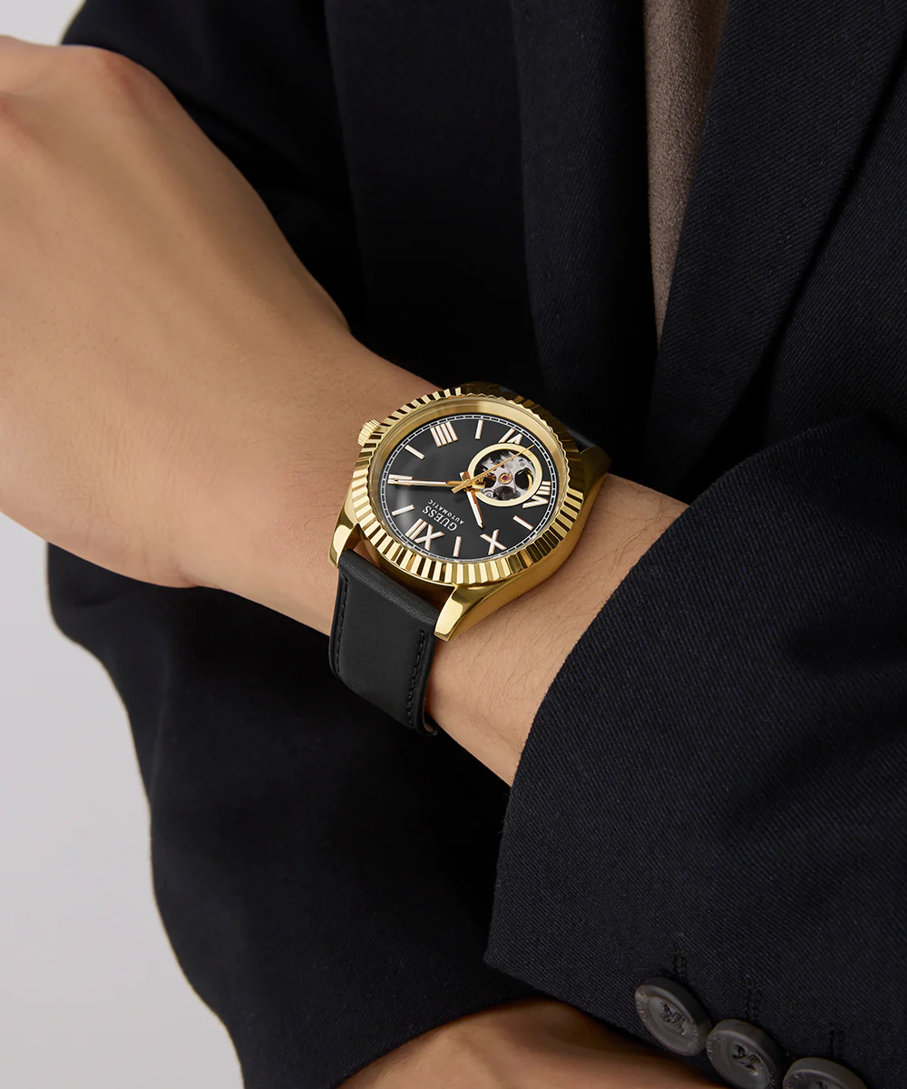 GUESS Mens Black Gold Tone Automatic Watch - Image 3