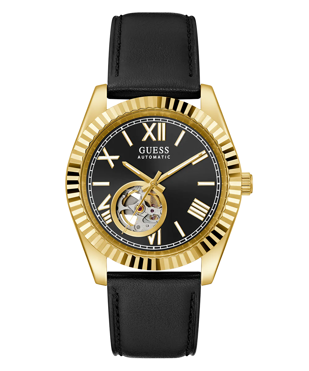 GUESS Mens Black Gold Tone Automatic Watch - Image 4