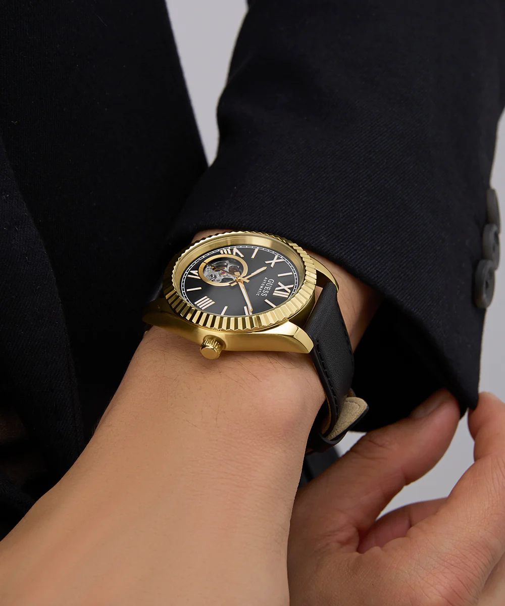 GUESS Mens Black Gold Tone Automatic Watch - Image 5