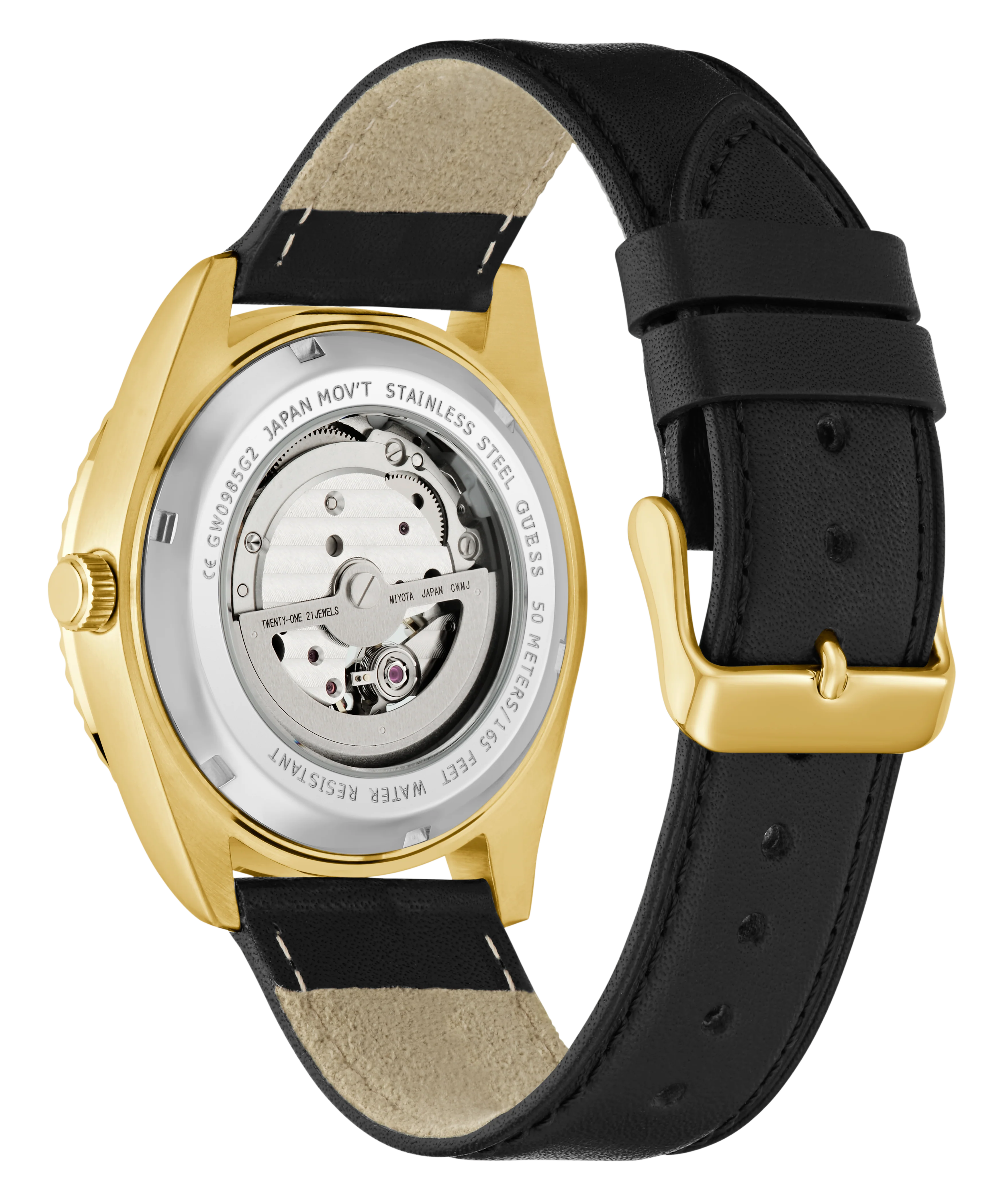 GUESS Mens Black Gold Tone Automatic Watch - Image 7