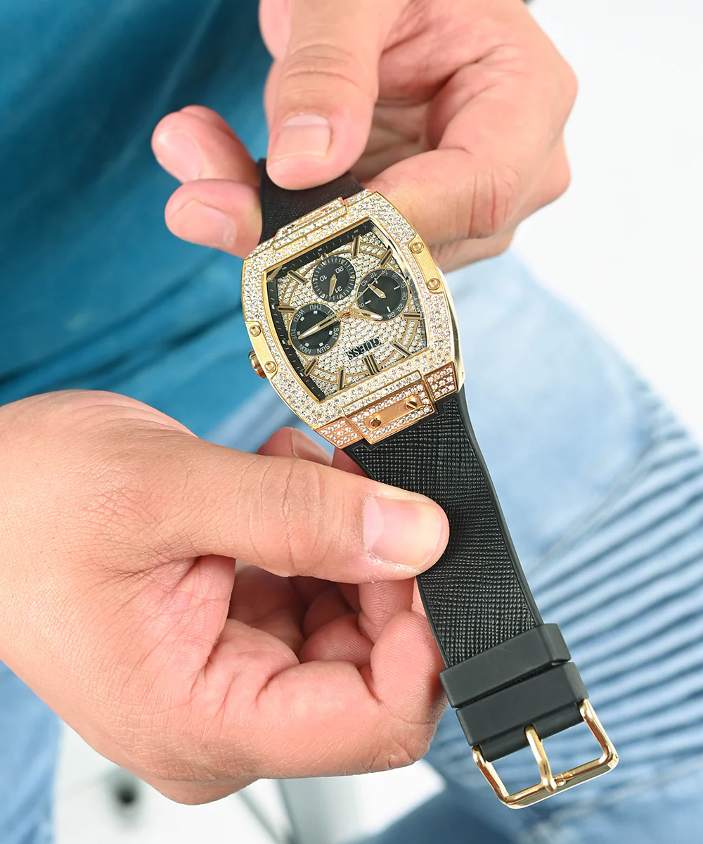 GUESS Mens Black Gold Tone Multi-function Watch - Image 5