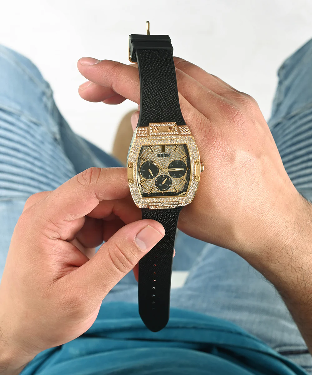 GUESS Mens Black Gold Tone Multi-function Watch - Image 6