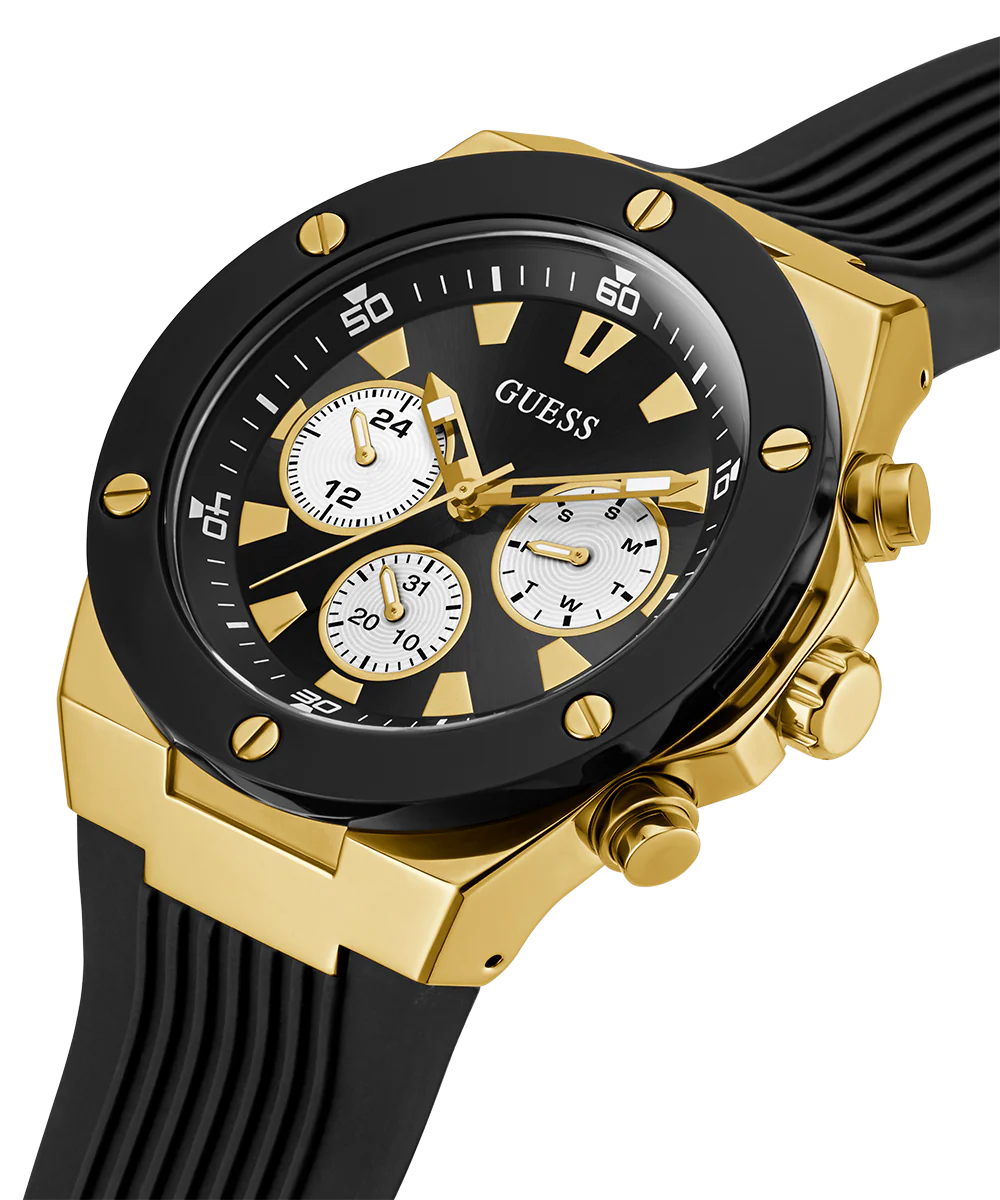 GUESS Mens Black Gold Tone Multi-function Watch - Image 2