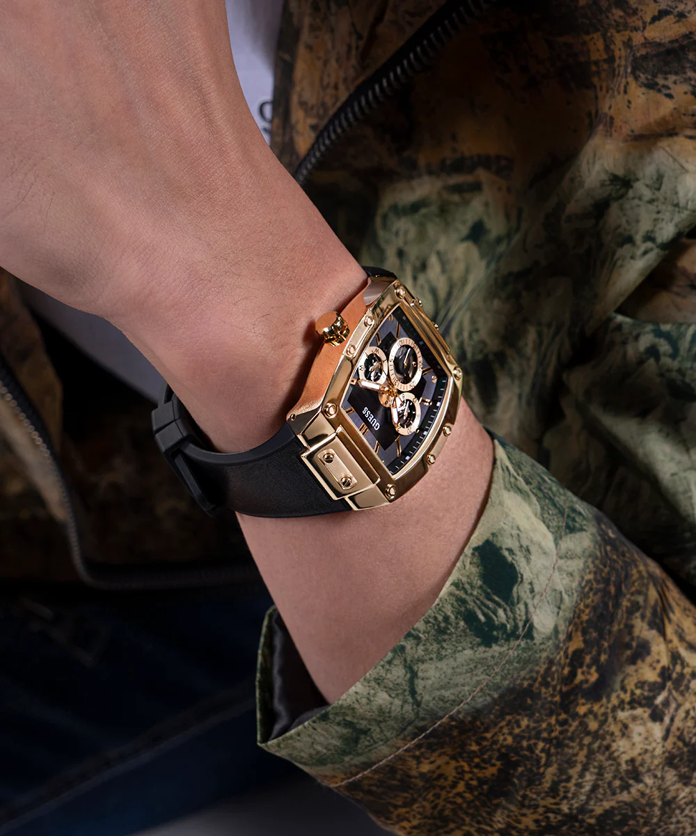GUESS Mens Black Gold Tone Multi-function Watch - Image 3