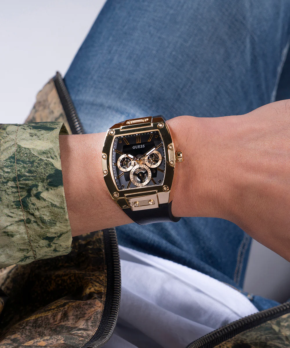 GUESS Mens Black Gold Tone Multi-function Watch - Image 5
