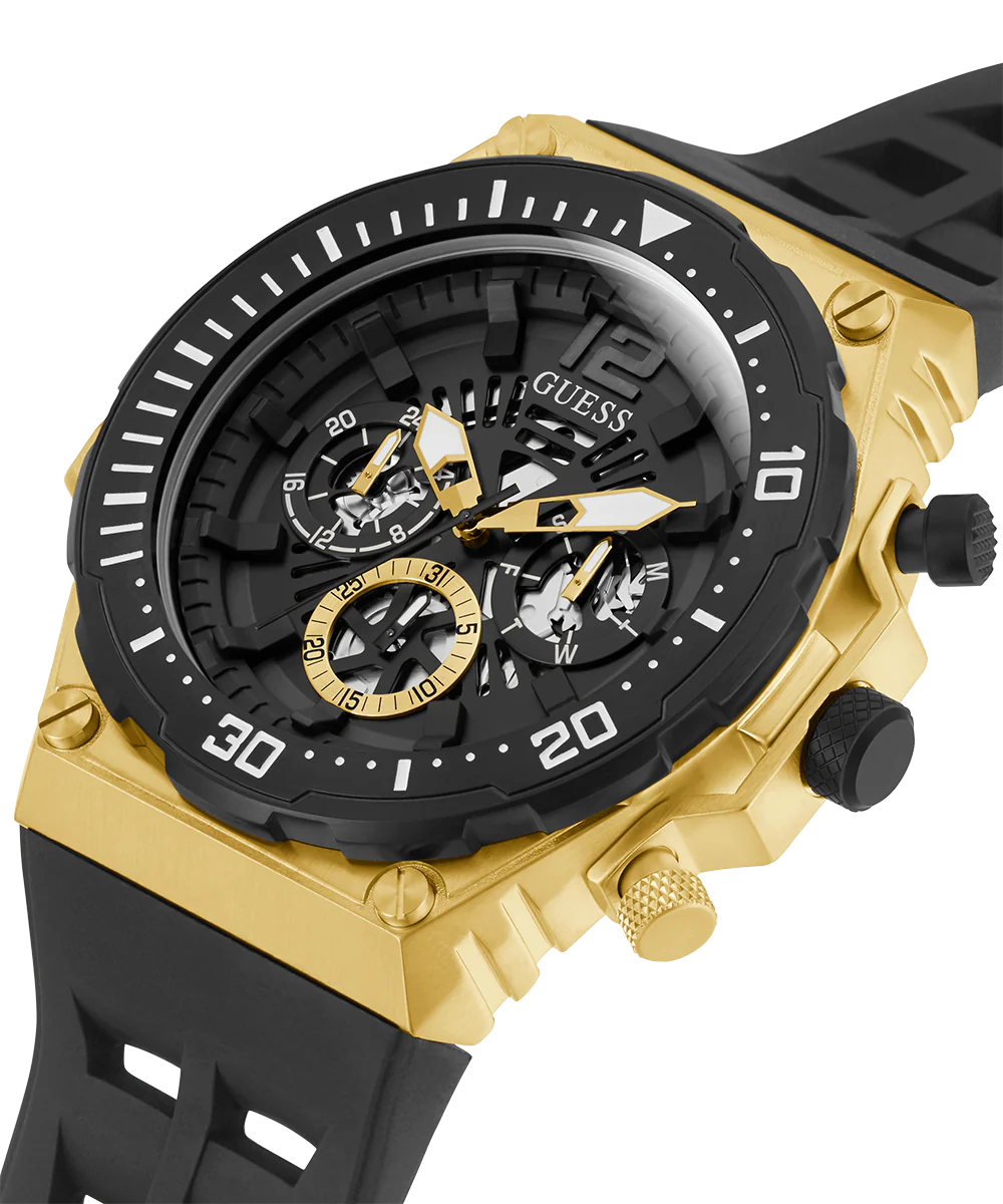 GUESS Mens Black Gold Tone Multi-function Watch - Image 2