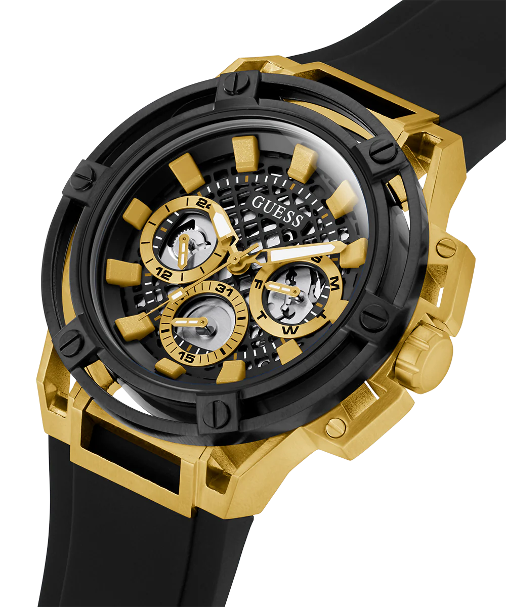 GUESS Mens Black Gold Tone Multi-function Watch - Image 2
