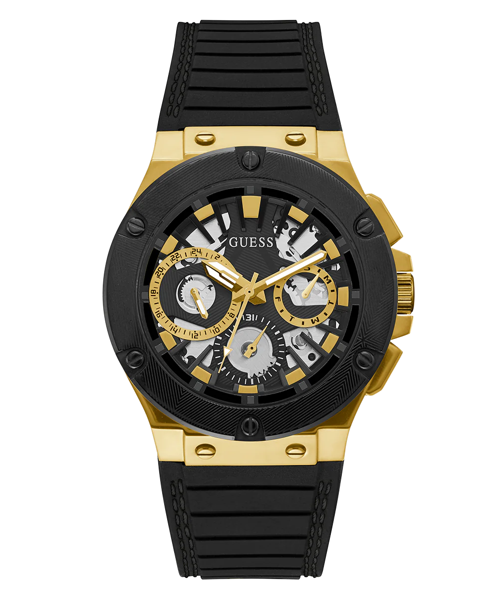 GUESS Mens Black Gold Tone Multi-function Watch - Image 3