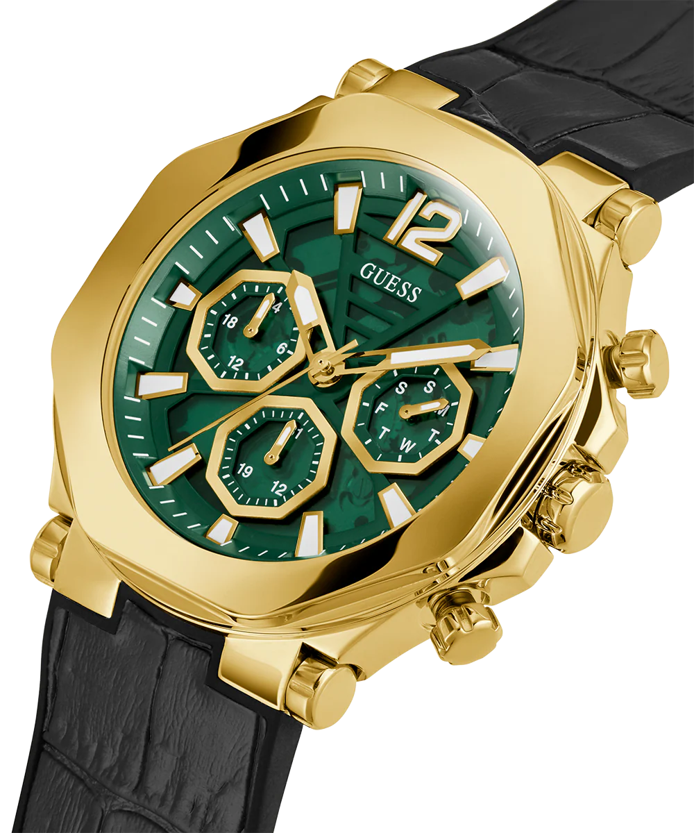 GUESS Mens Black Gold Tone Multi-function Watch - Image 2