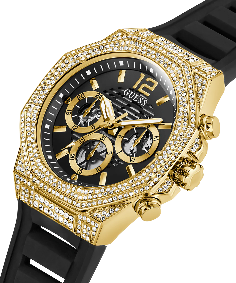 GUESS Mens Black Gold Tone Multi-function Watch - Image 2