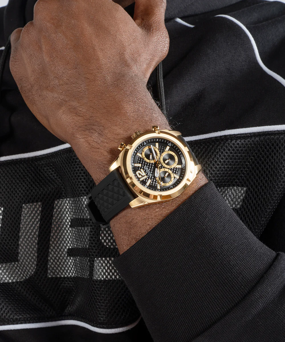 GUESS Mens Black Gold Tone Multi-function Watch - Image 3