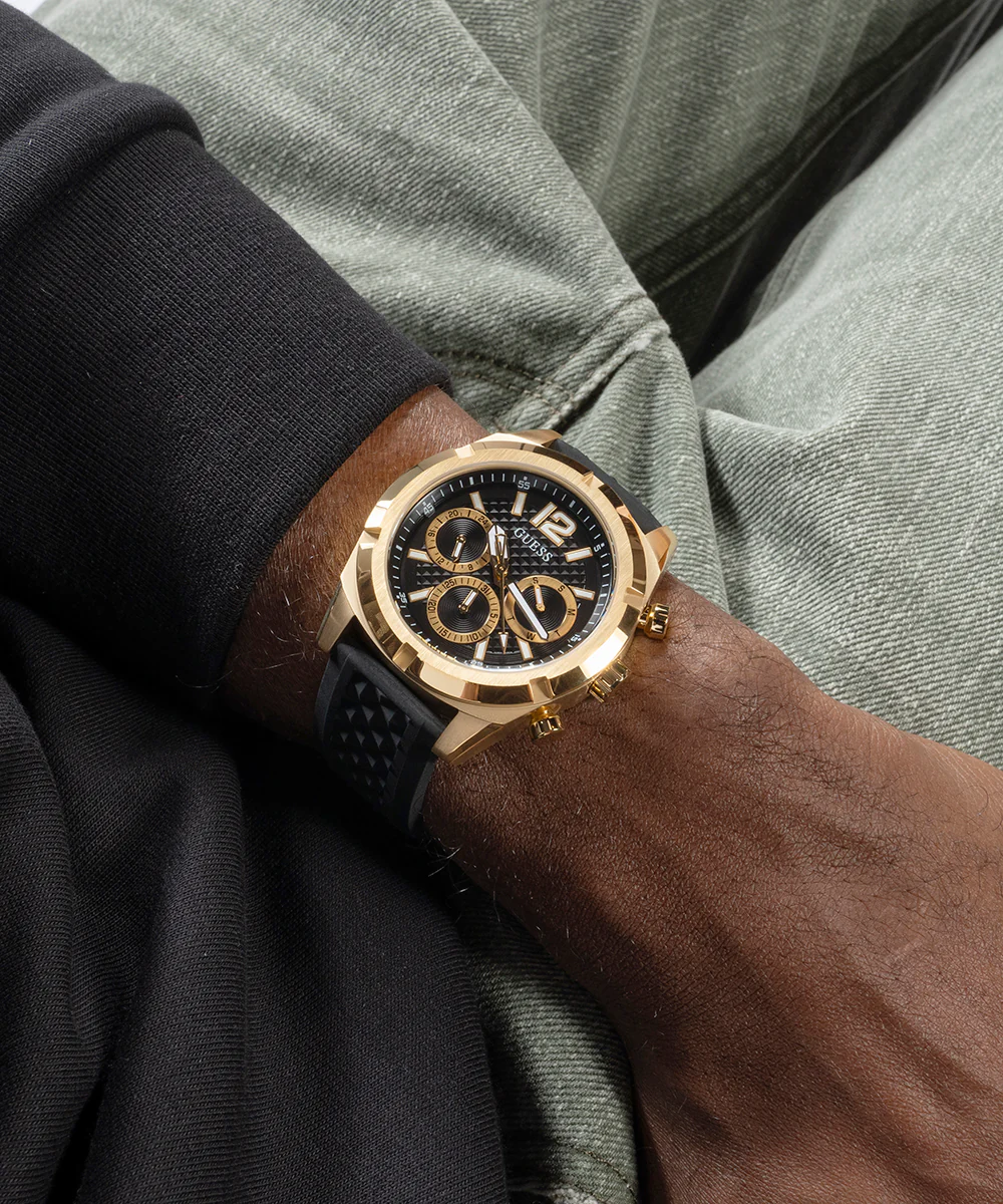 GUESS Mens Black Gold Tone Multi-function Watch - Image 4