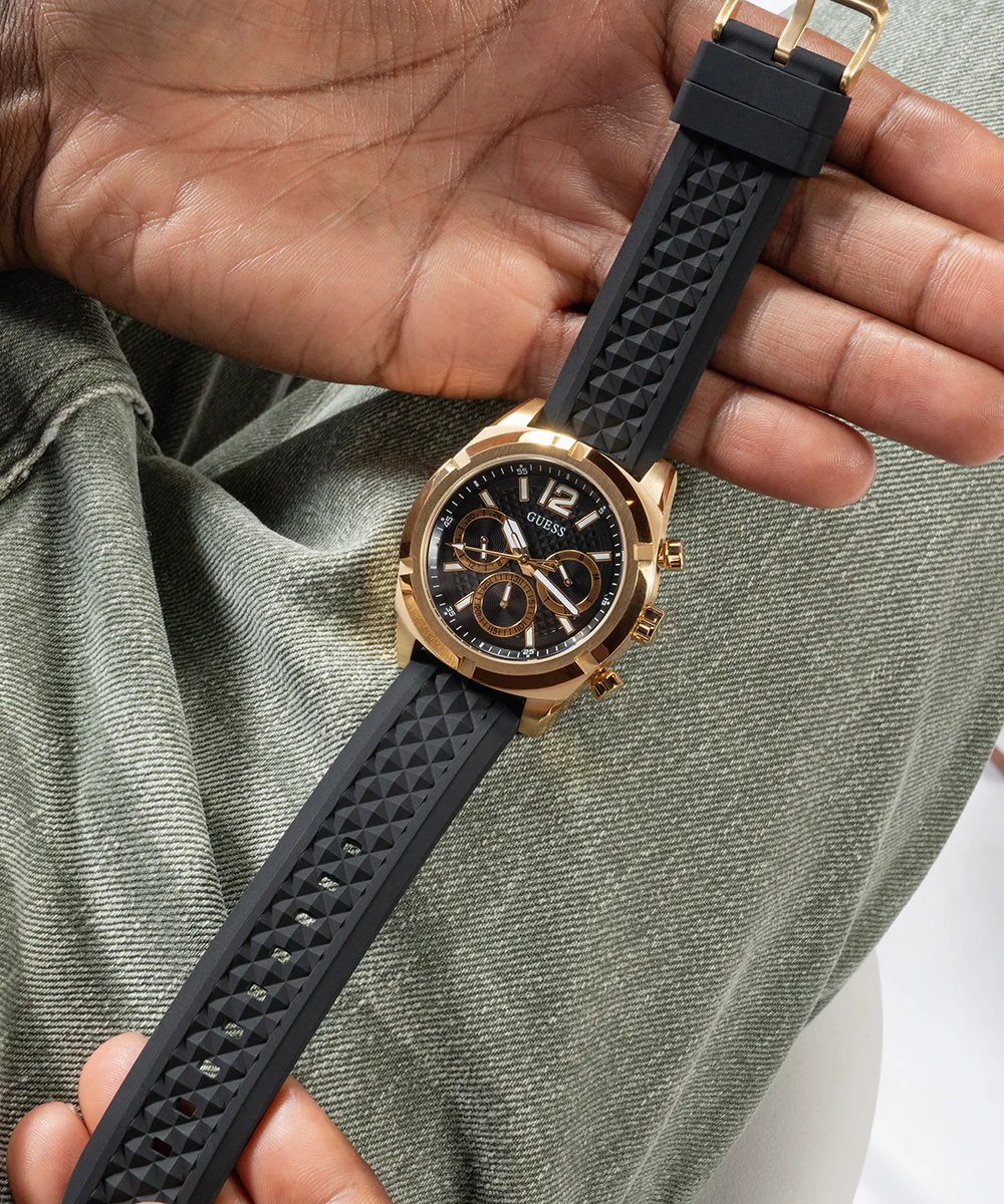 GUESS Mens Black Gold Tone Multi-function Watch - Image 6