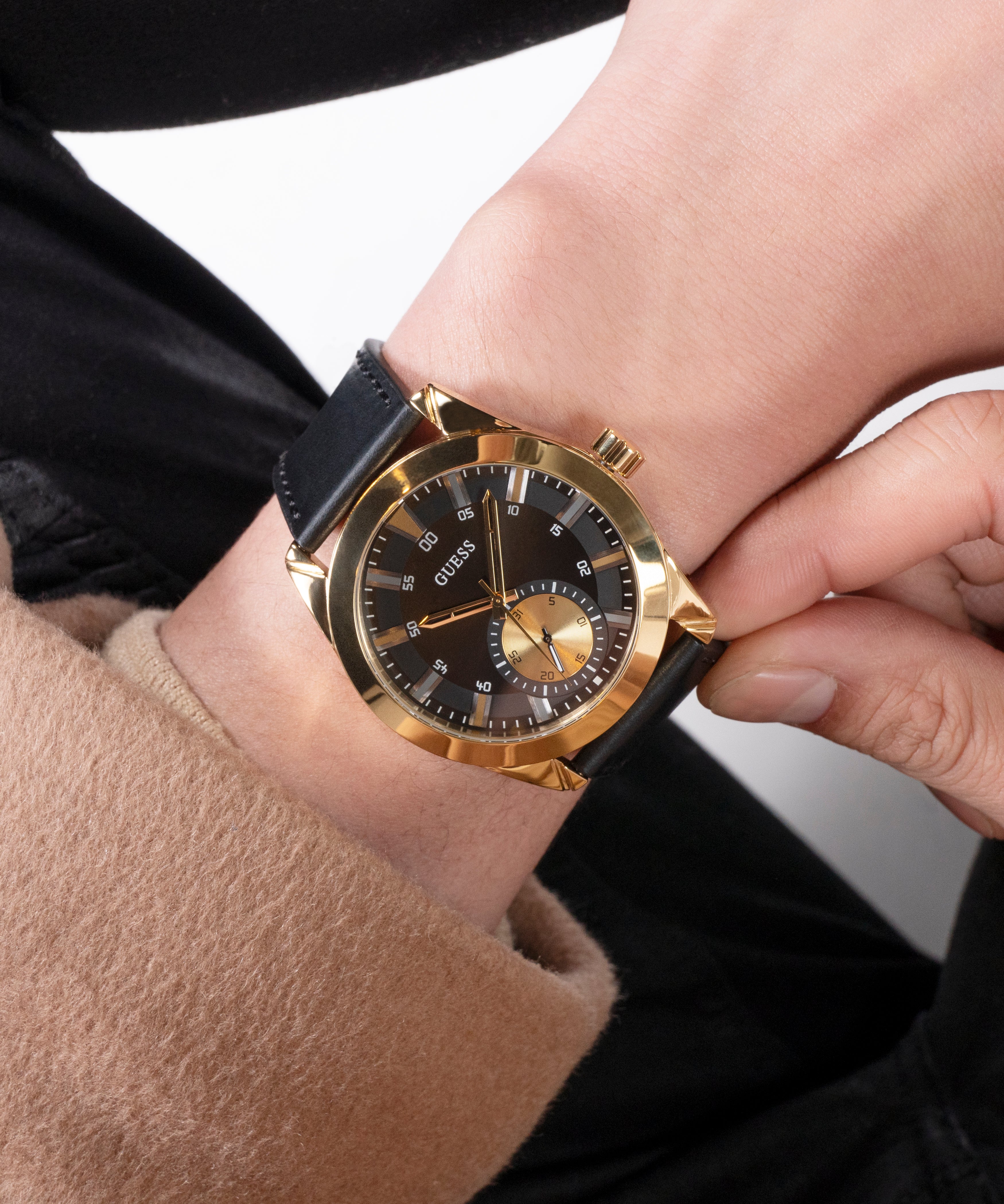 Guess Mens Black Gold Tone Multi-function Watch - Image 4