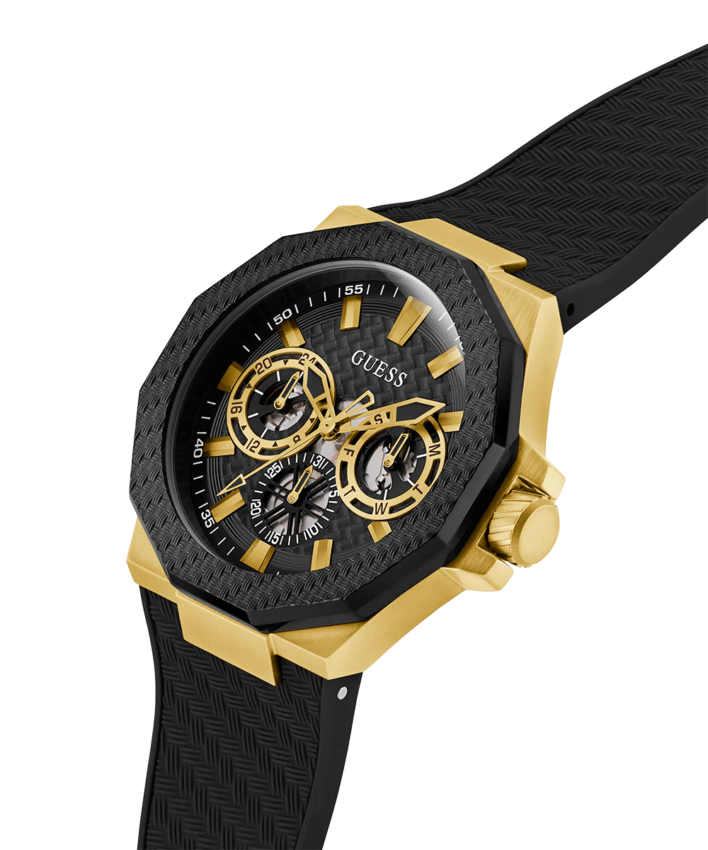 GUESS Mens Black Gold Tone Multi-function Watch - Image 2