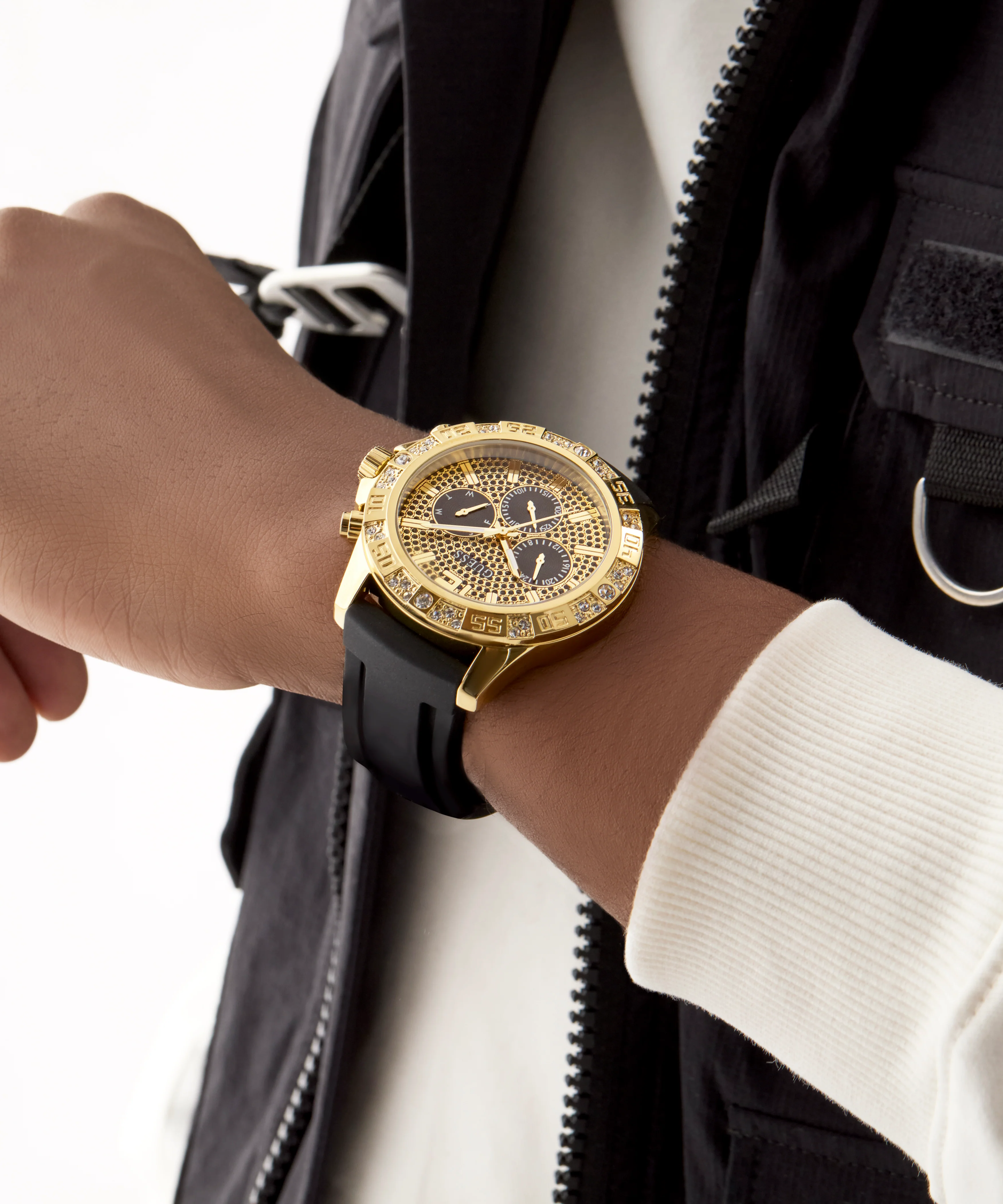 GUESS Mens Black Gold Tone Multi-function Watch - Image 3