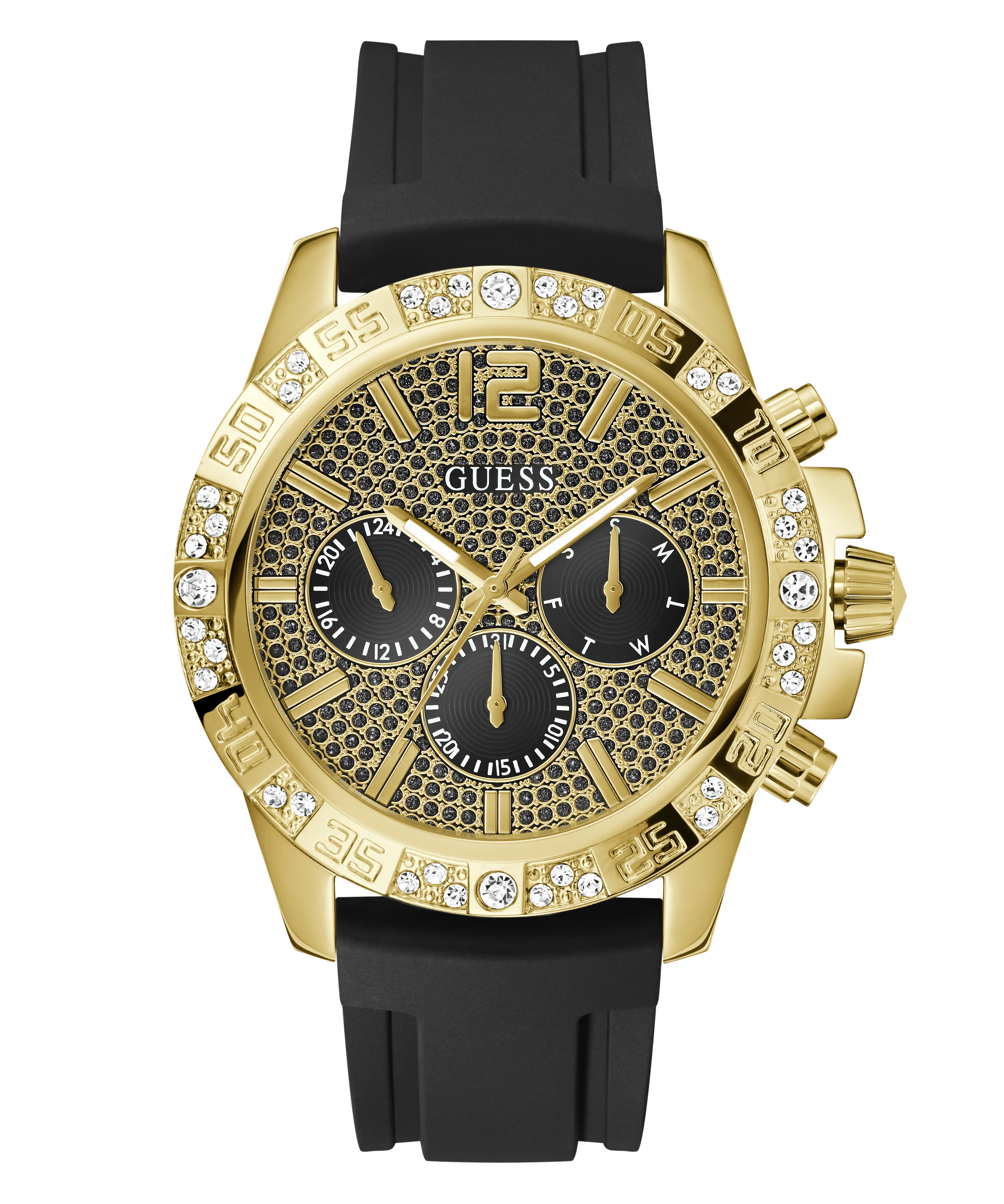GUESS Mens Black Gold Tone Multi-function Watch - Image 4