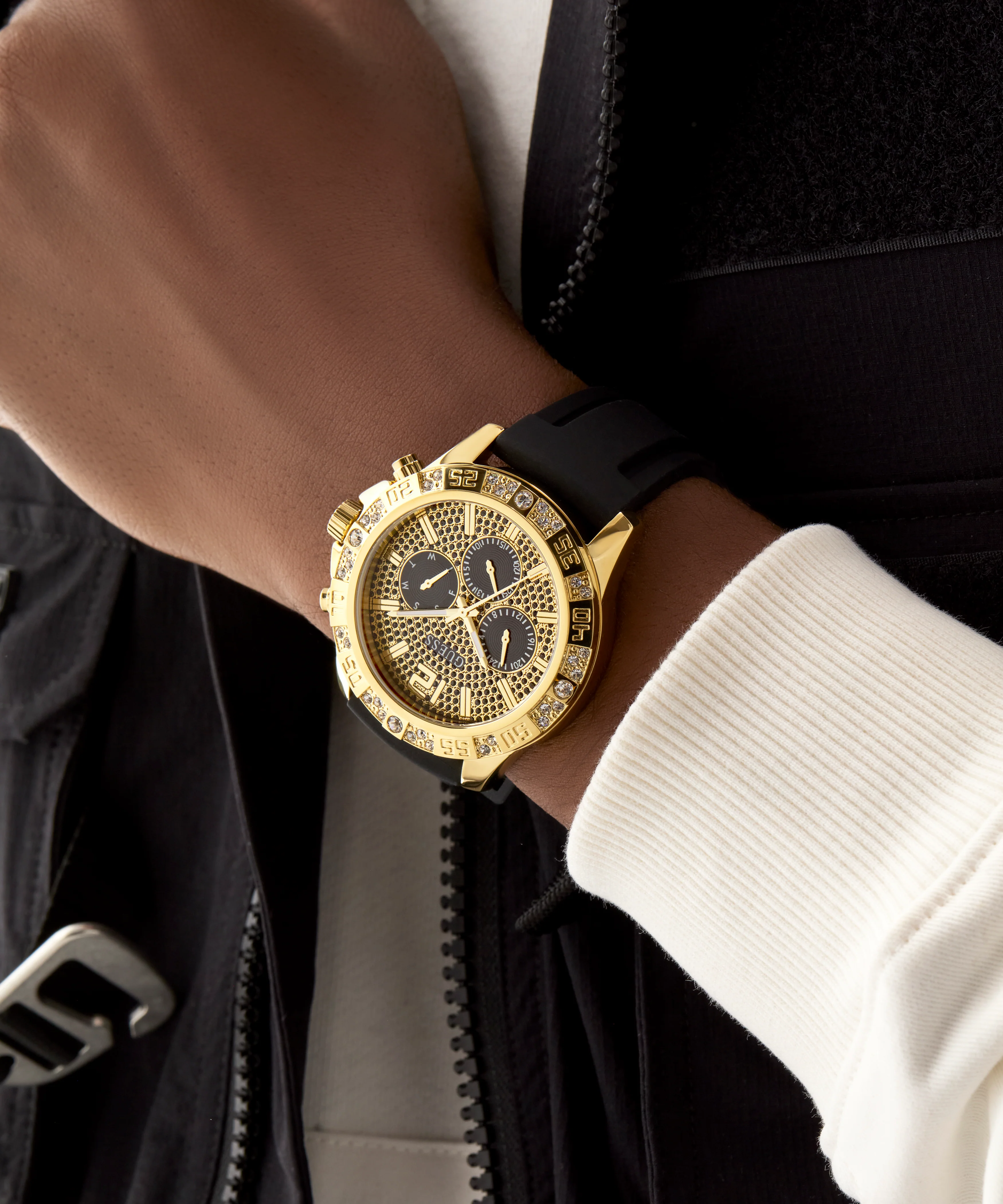 GUESS Mens Black Gold Tone Multi-function Watch - Image 5