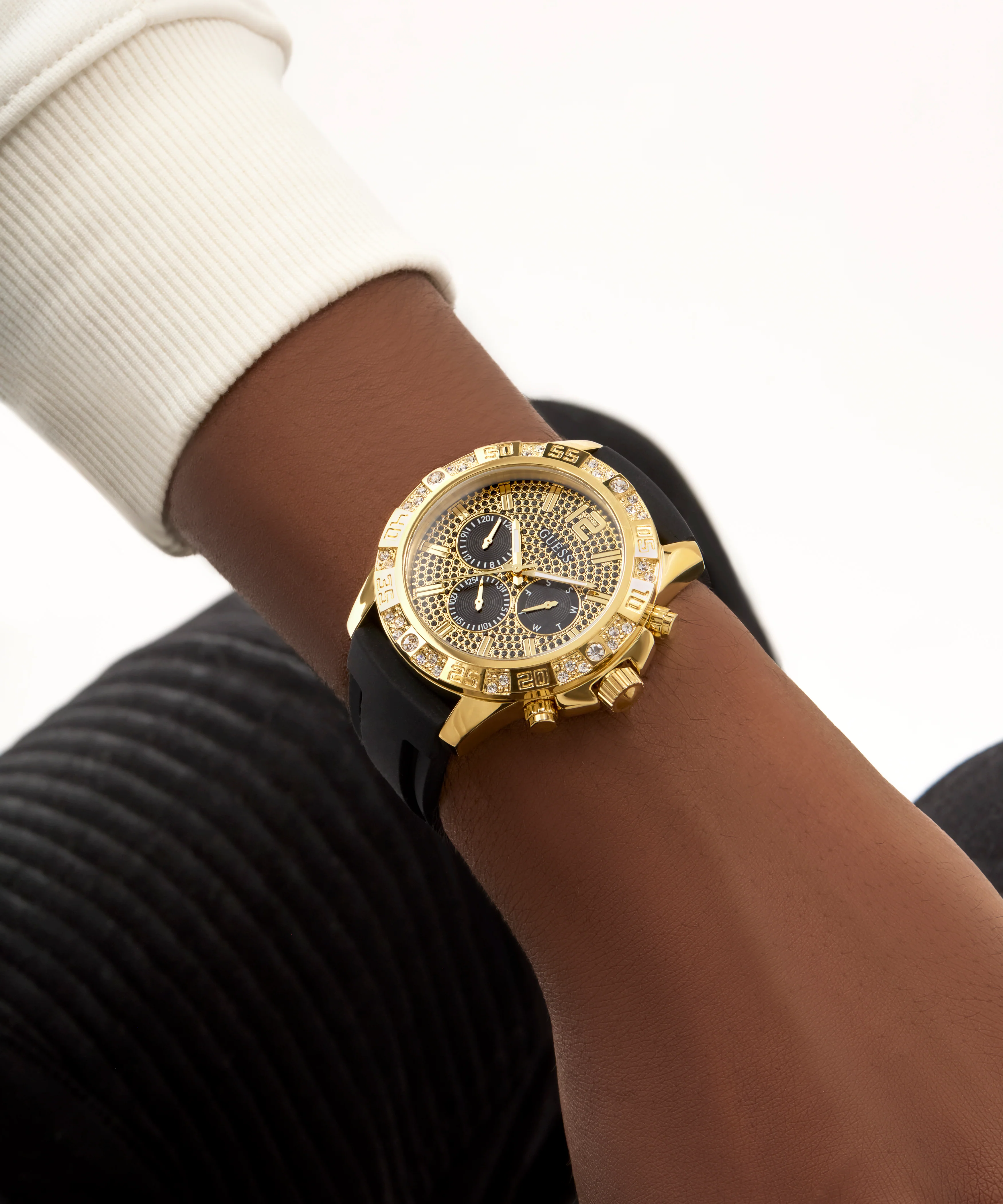 GUESS Mens Black Gold Tone Multi-function Watch - Image 6