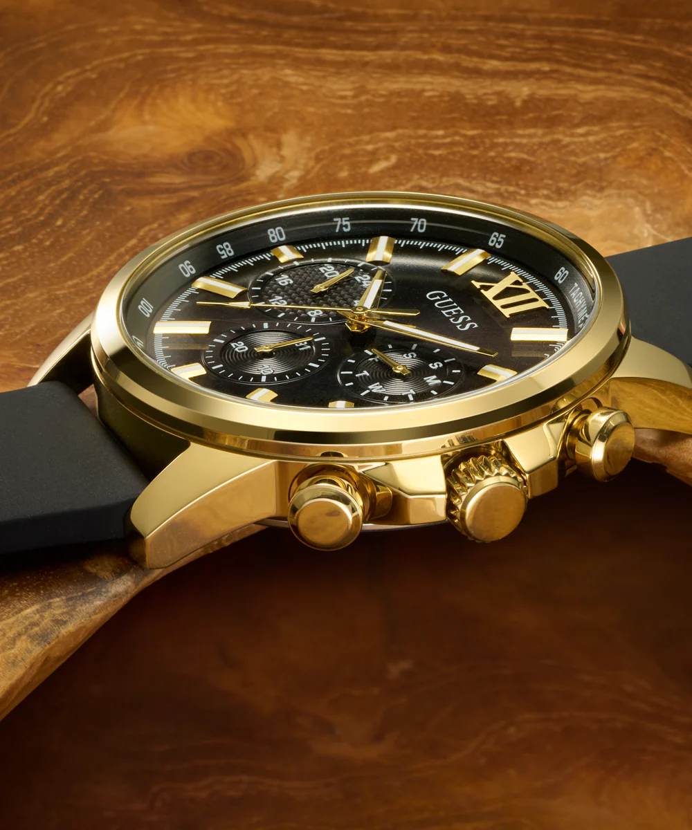 GUESS Mens Black Gold Tone Multi-function Watch - Image 3