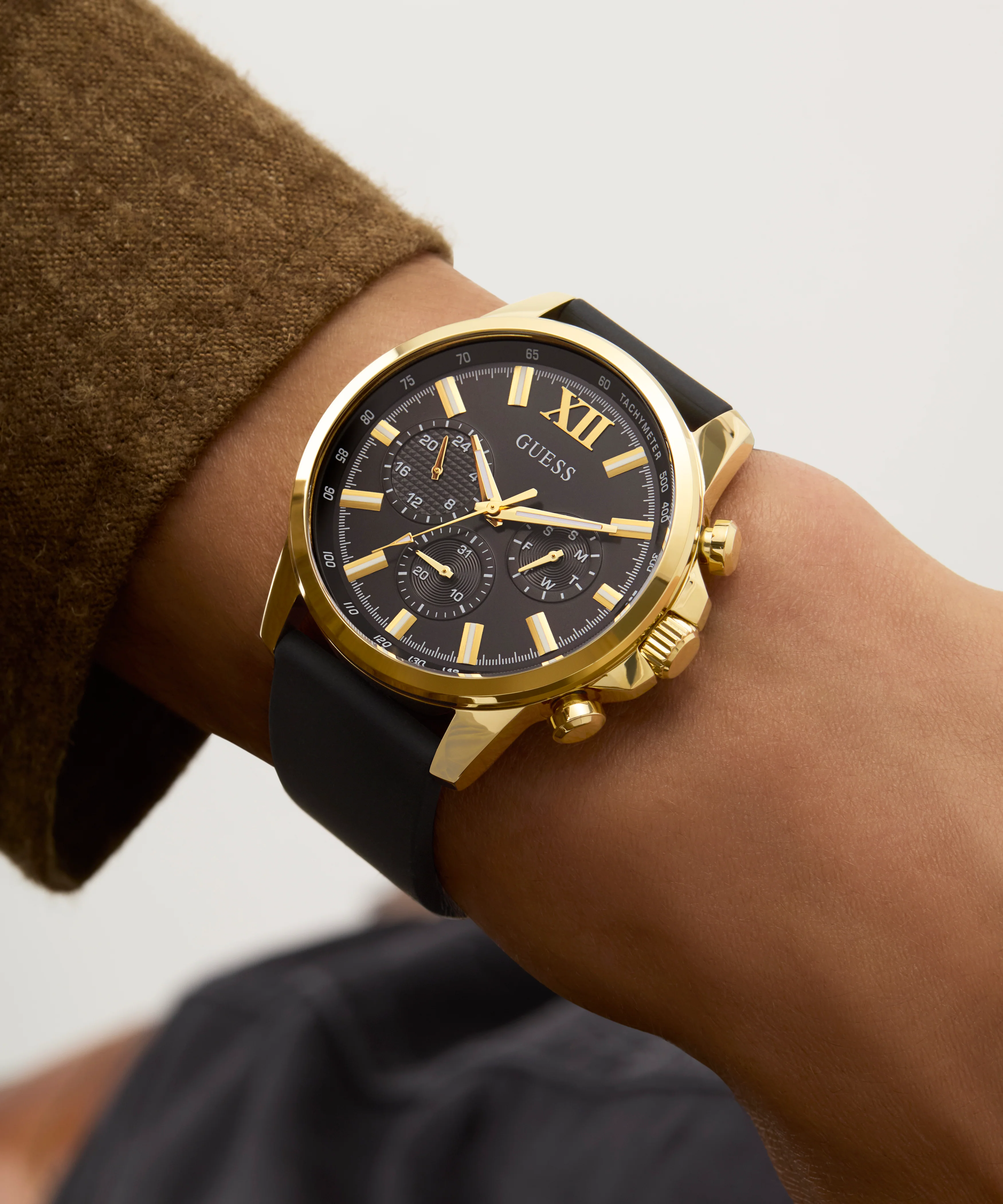 GUESS Mens Black Gold Tone Multi-function Watch - Image 6