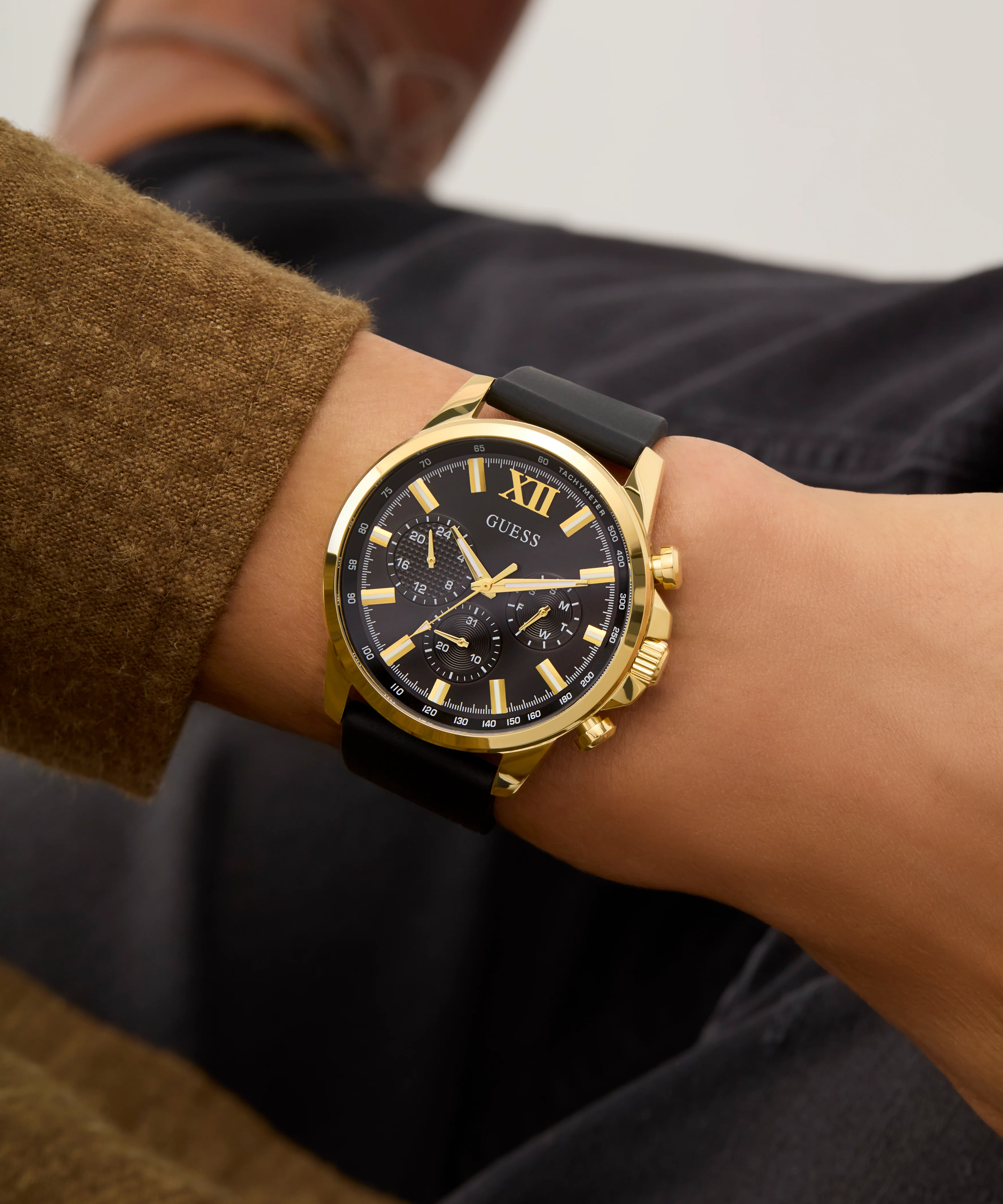 GUESS Mens Black Gold Tone Multi-function Watch - Image 7