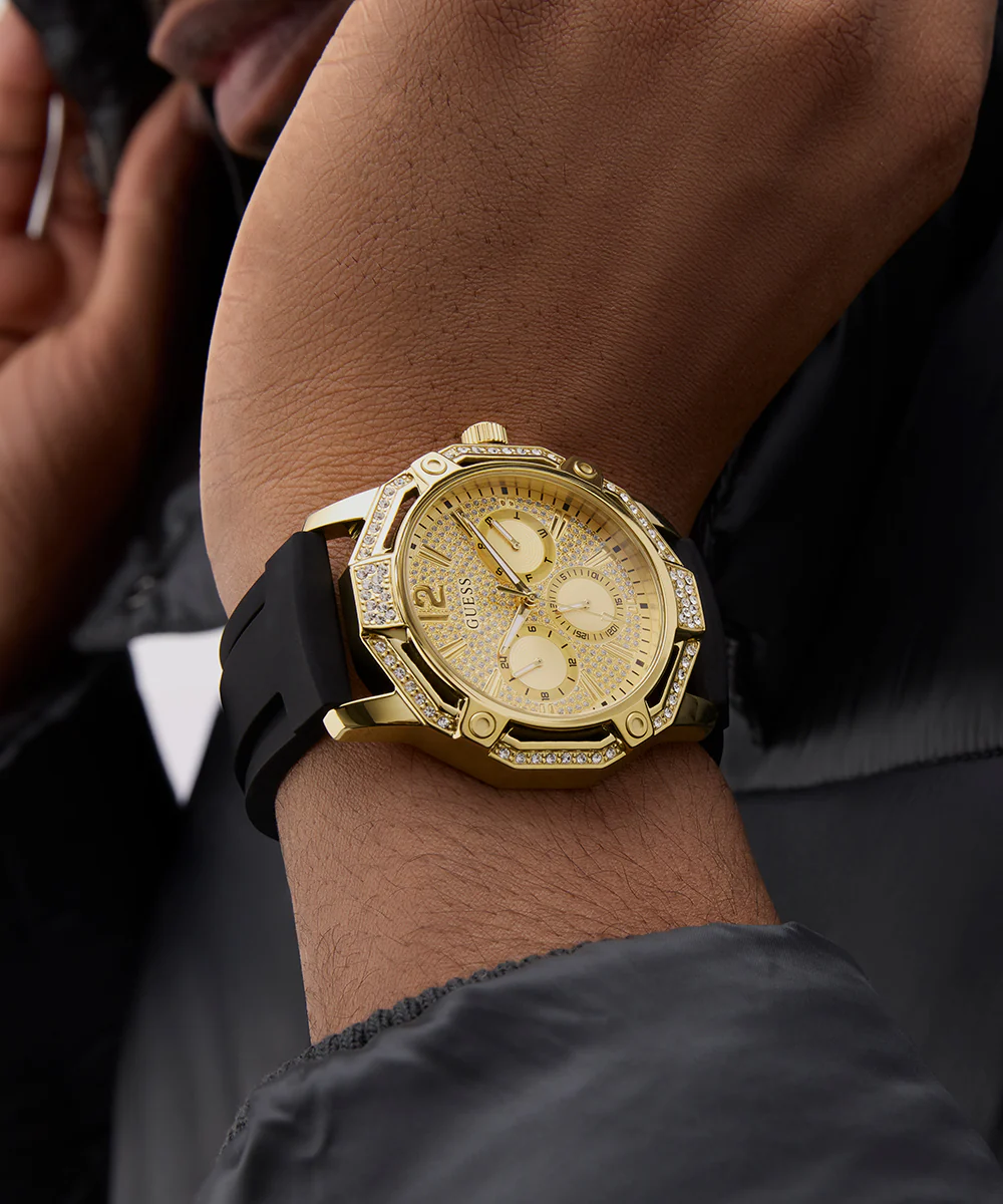 GUESS Mens Black Gold Tone Multi-function Watch - Image 3