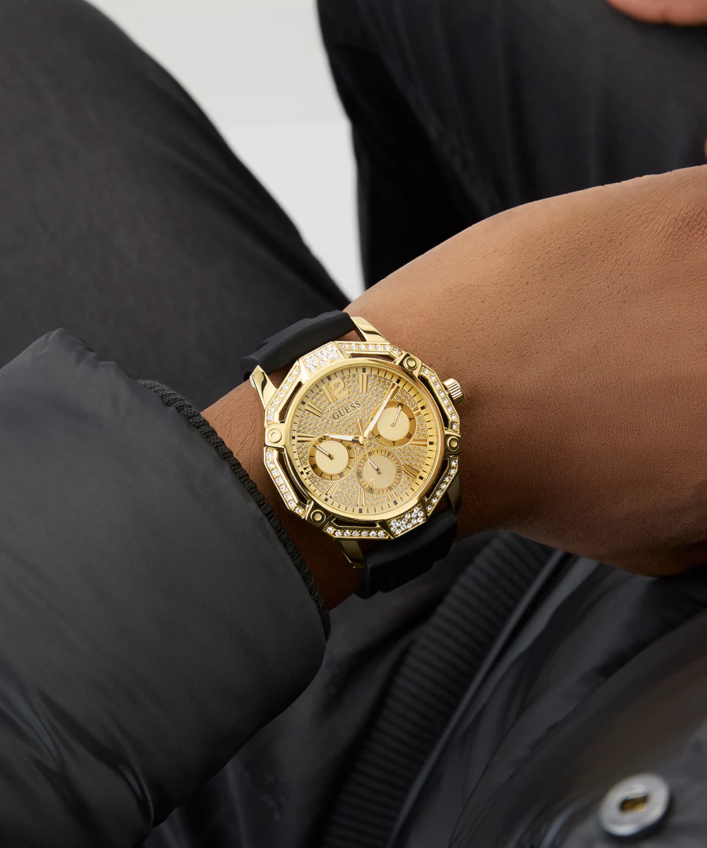 GUESS Mens Black Gold Tone Multi-function Watch - Image 5