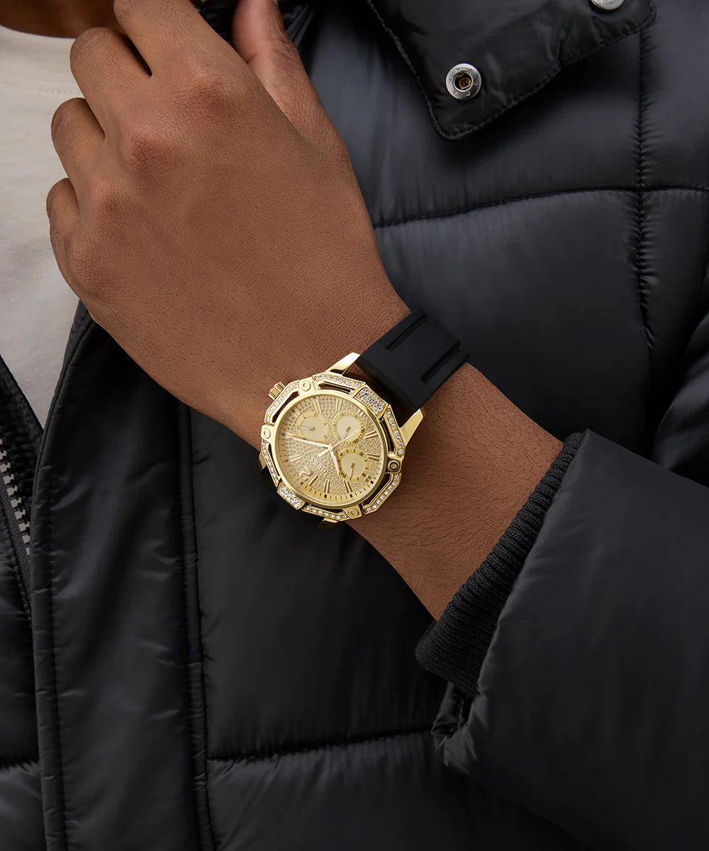 GUESS Mens Black Gold Tone Multi-function Watch - Image 6