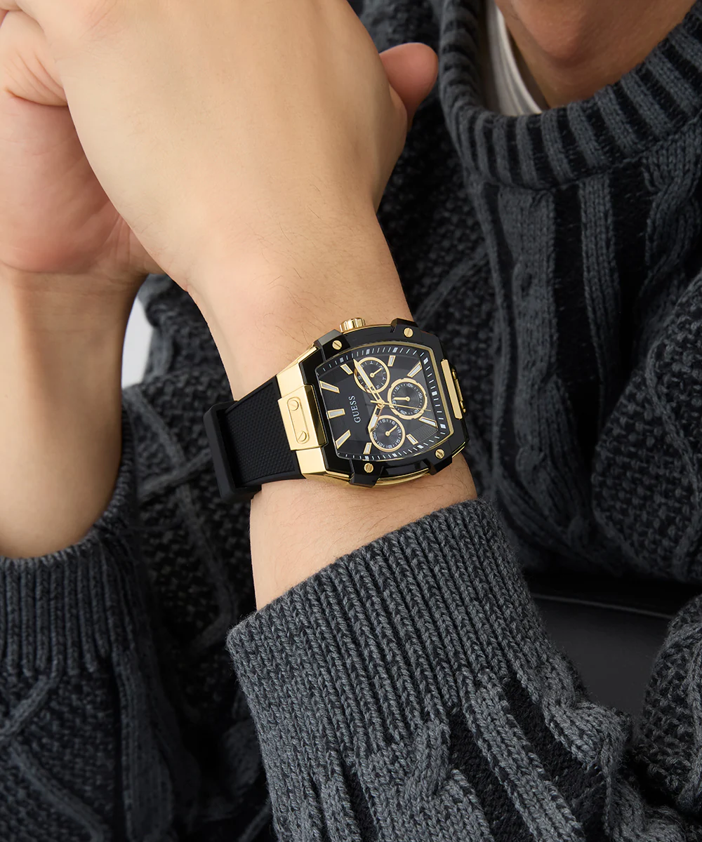 GUESS Mens Black Gold Tone Multi-function Watch - Image 2