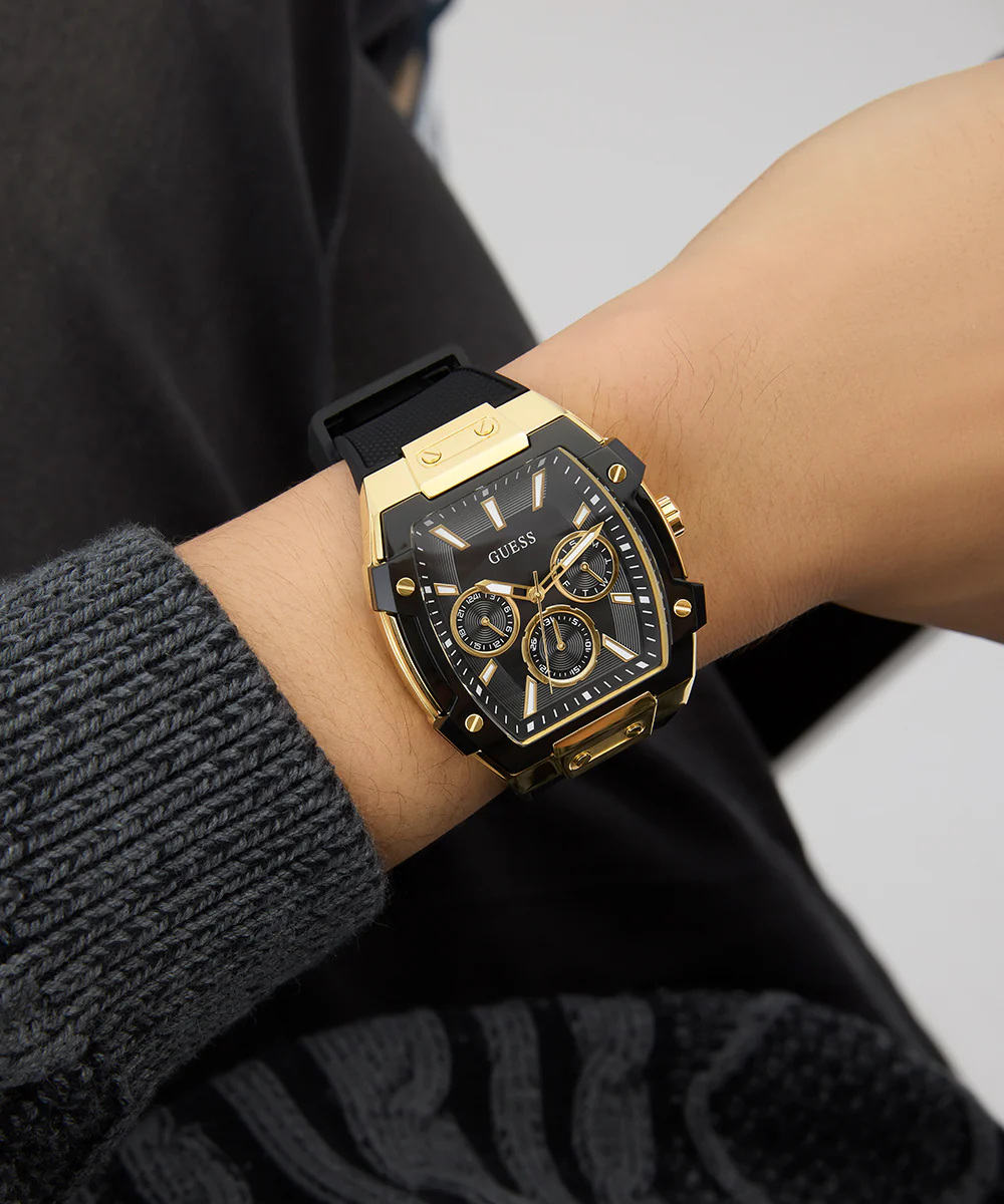 GUESS Mens Black Gold Tone Multi-function Watch - Image 5